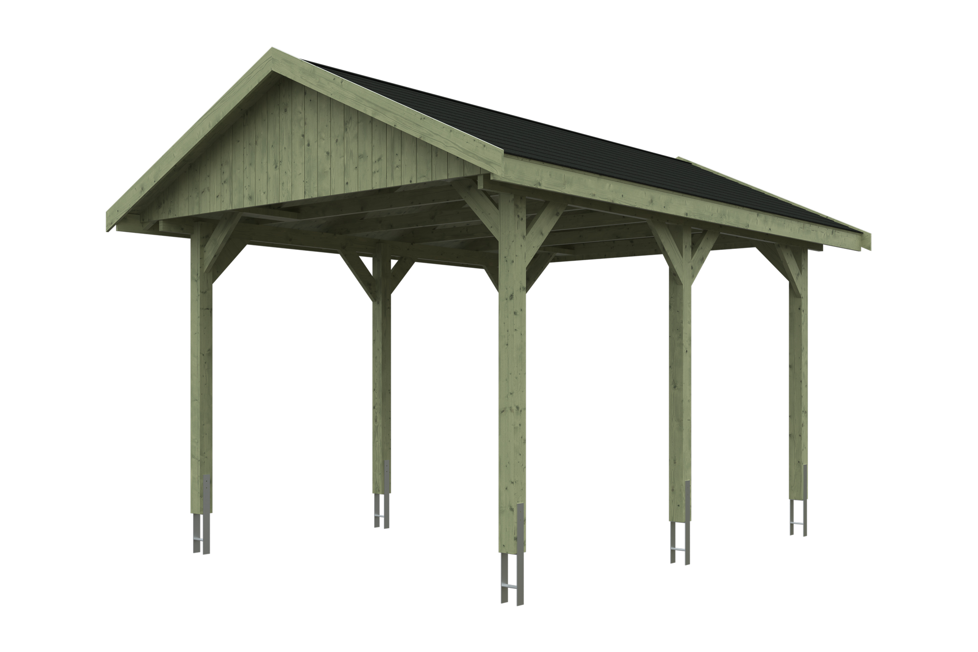 Produktbild: Carport Wallgau 380 x 500 cm, mit schwarzen Dachschindeln, grün imprägniert