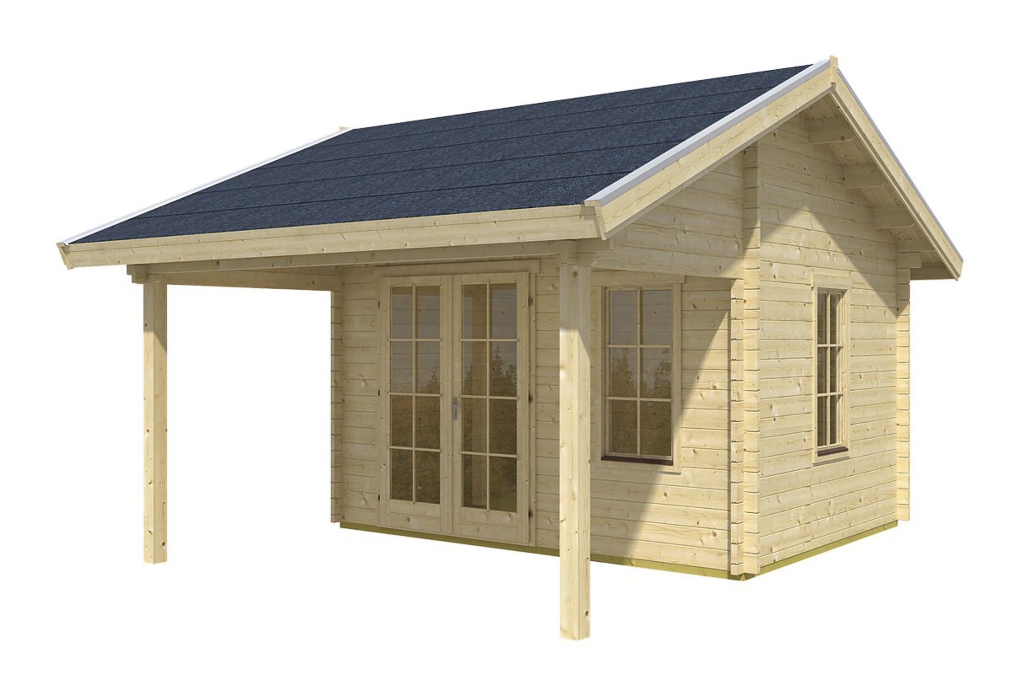 Log cabin Calgary 380 x 300 cm with 2. layers of roof boards, untreated