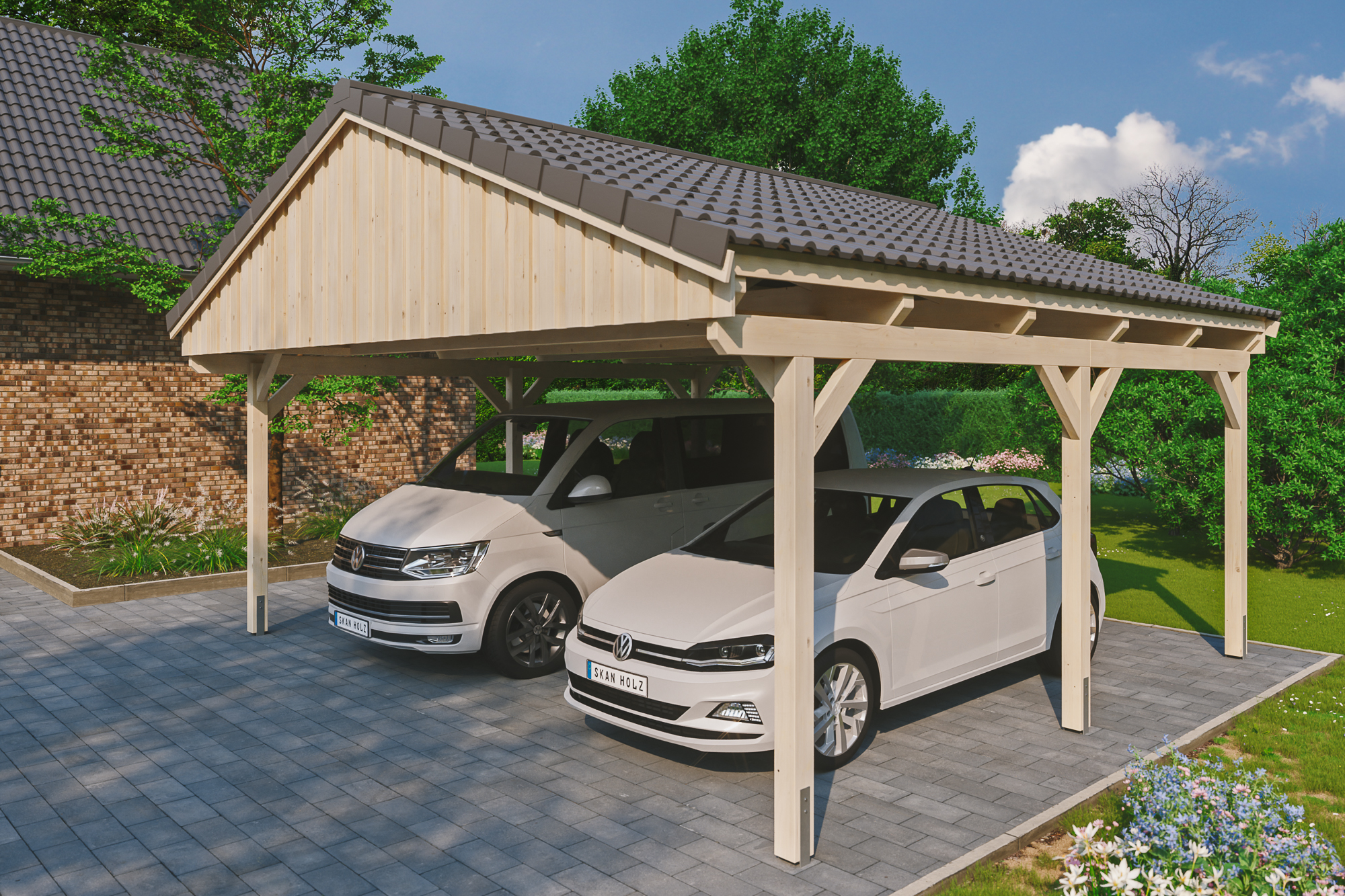 Ambientebild: Carport Fichtelberg 618 x 566 cm, natur, mit Dachziegeln