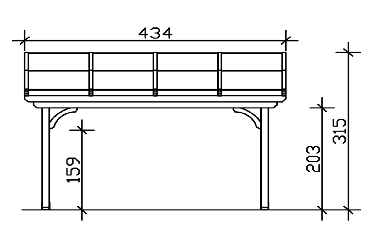 Grafik (Vorderansicht): Terrassenüberdachung Verona 434x339 cm