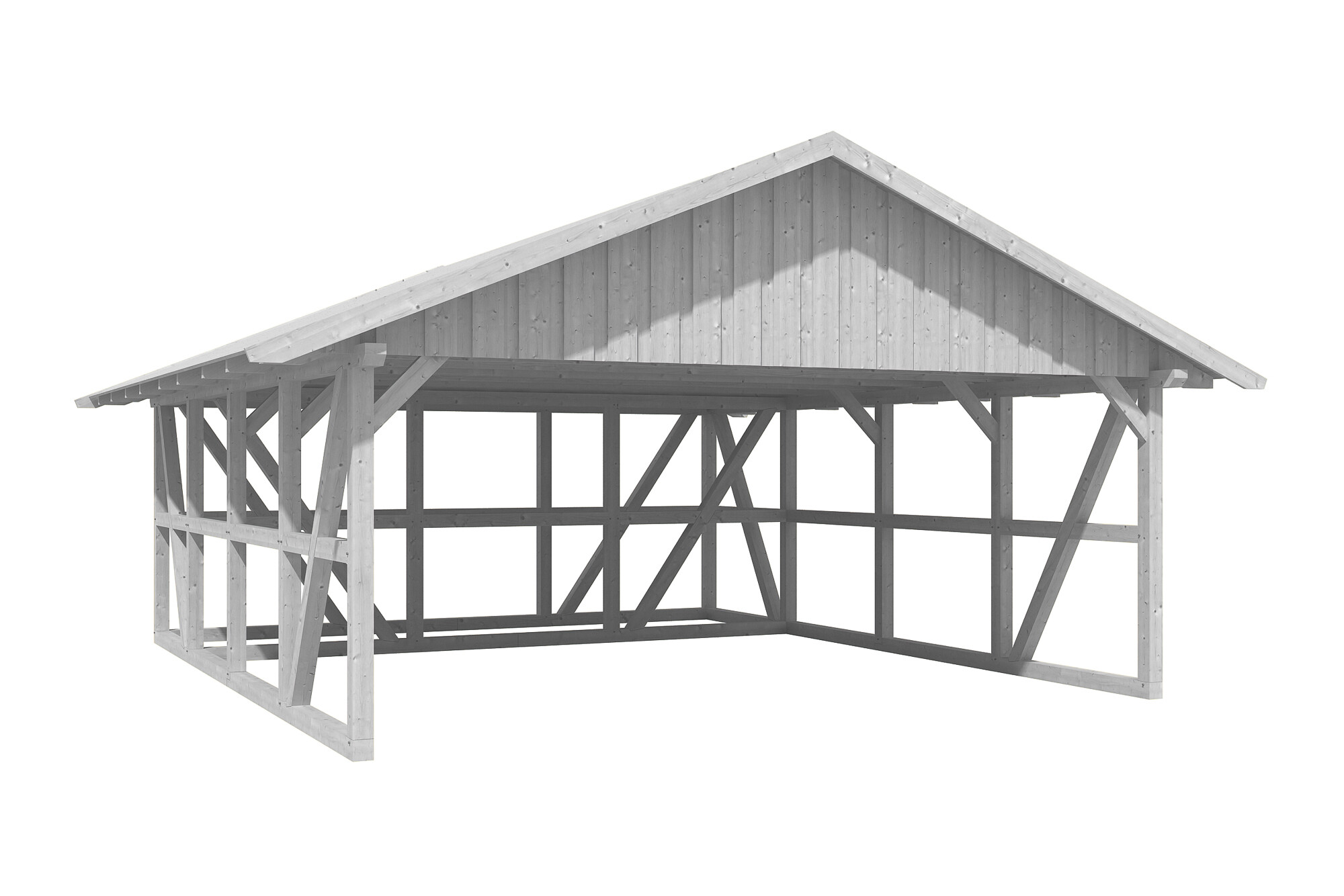 Carport Schwarzwald 684 x 772 cm mit Abstellraum 3, weiß, mit Dachschalung