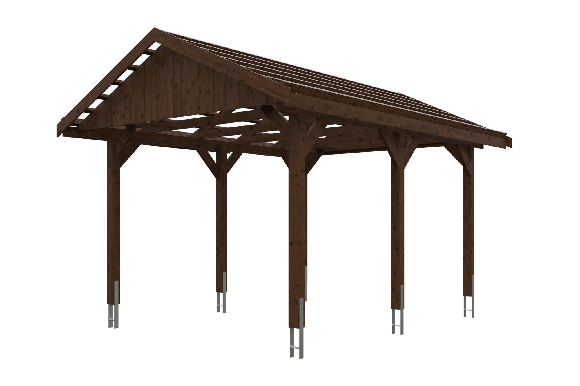 Produktbild: Carport Wallgau 380 x 500 cm, mit Dachlatten, farblich behandelt in nussbaum