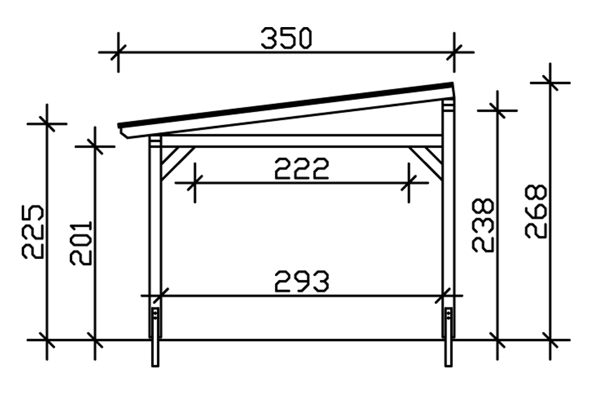 Grafik (Schnitt): Terrassenüberdachung Siena, Tiefe 350 cm
