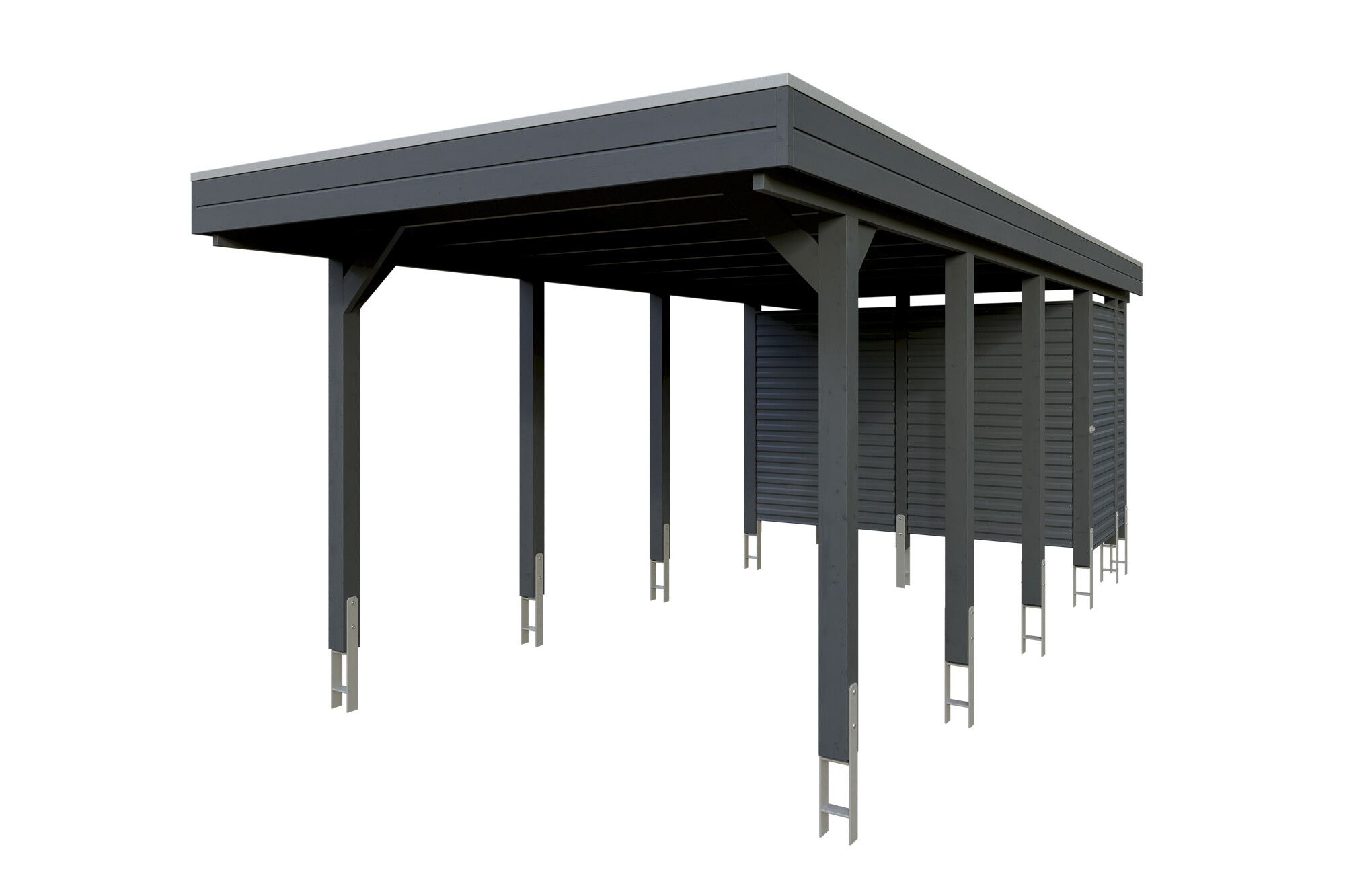 Carport Friesland Hybrid Set 12, 314 x 708 cm, met bergruimte, gelakt in antraciet, met Aluminium dakplaten