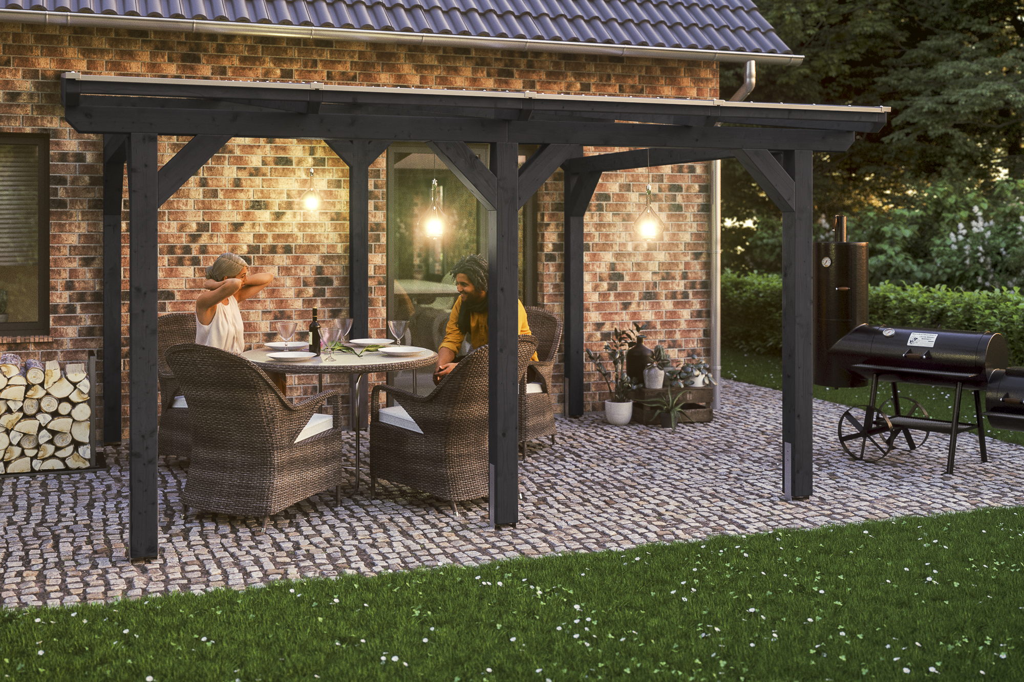 Ambientebild: Terrassenüberdachung Siena, Breite 434 cm, farblich behandelt in anthrazit