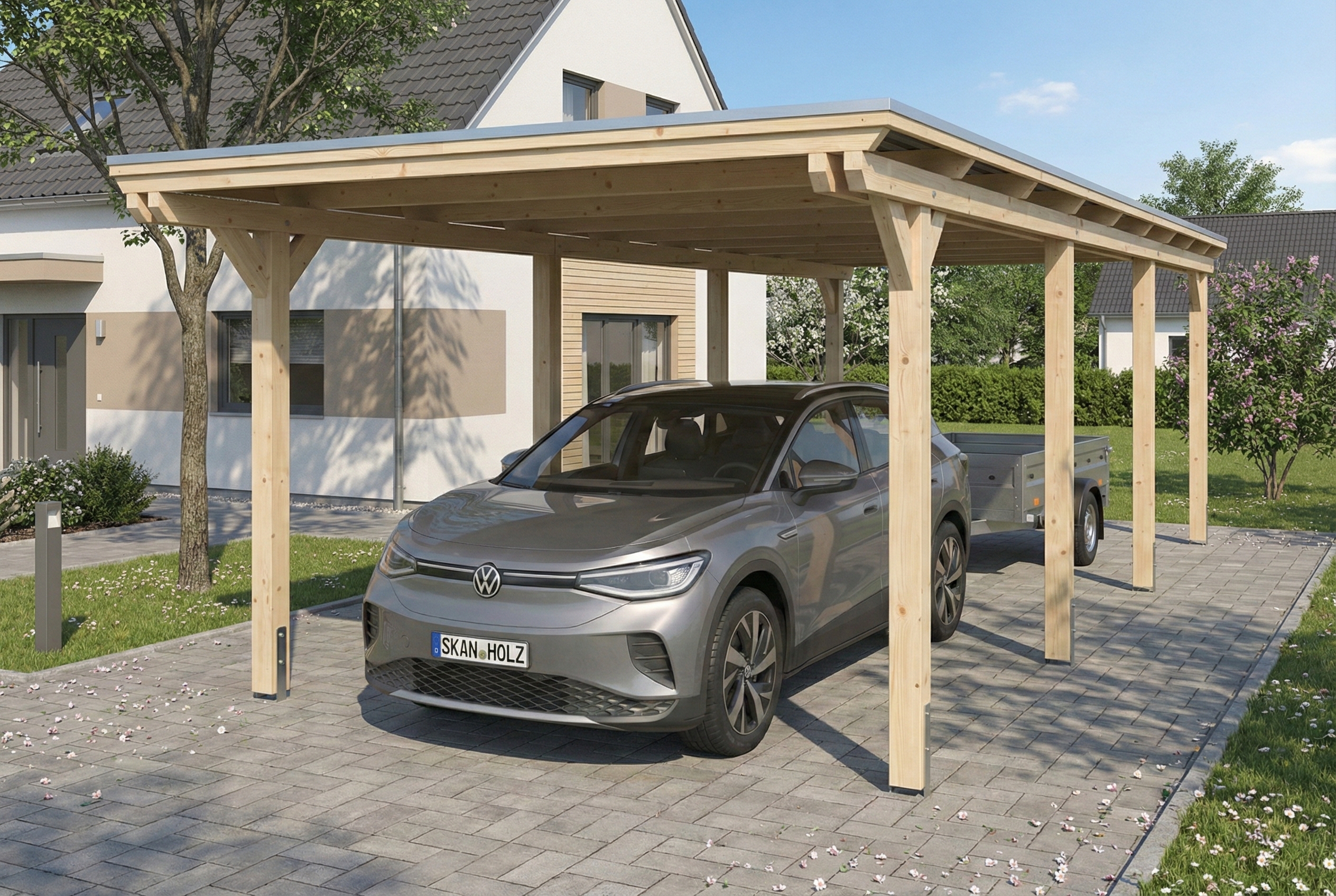 Carport Emsland 340 x 846 cm mit EPDM-Dach, natur