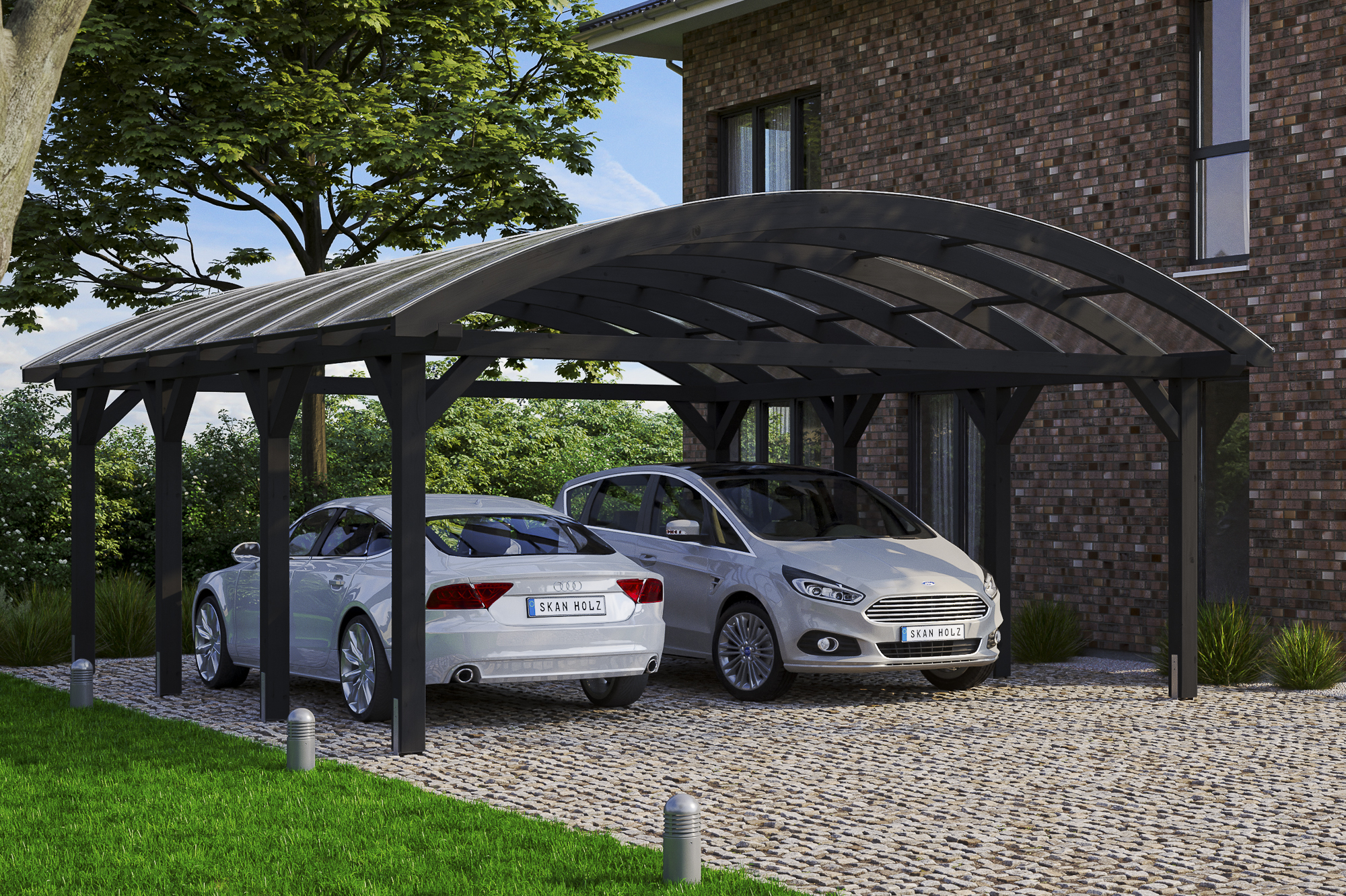 Ambientebild: Carport Franken 635 x 755 cm, farblich behandelt in anthrazit