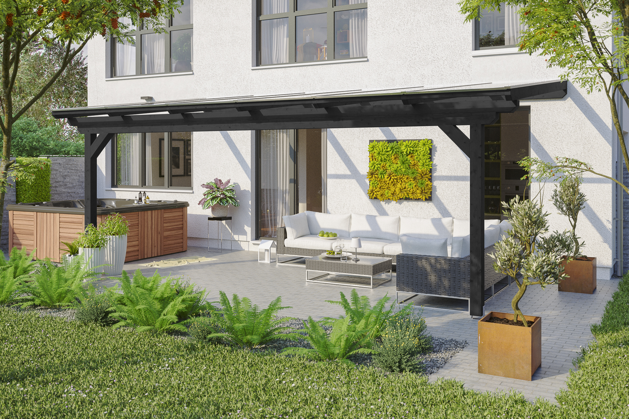 Ambientebild: Terrassenüberdachung Ancona, Breite 648 cm, farblich behandelt in anthrazit