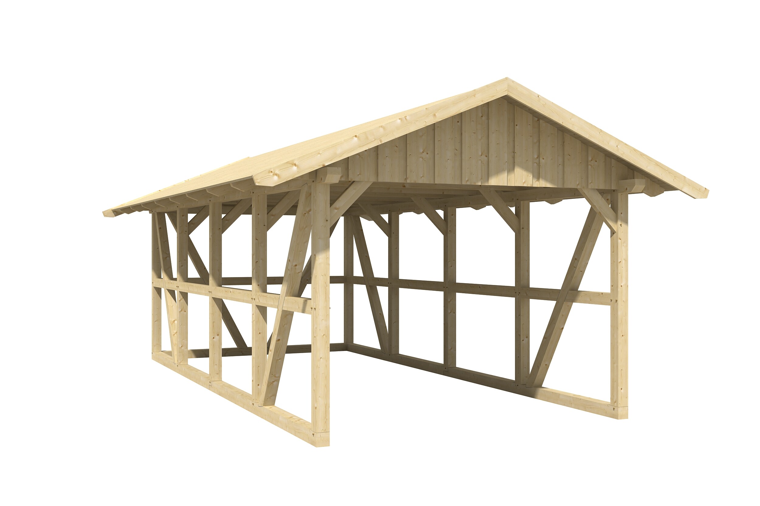 Carport Schwarzwald 424 x 772 cm mit Rückwand, natur, mit Dachschalung