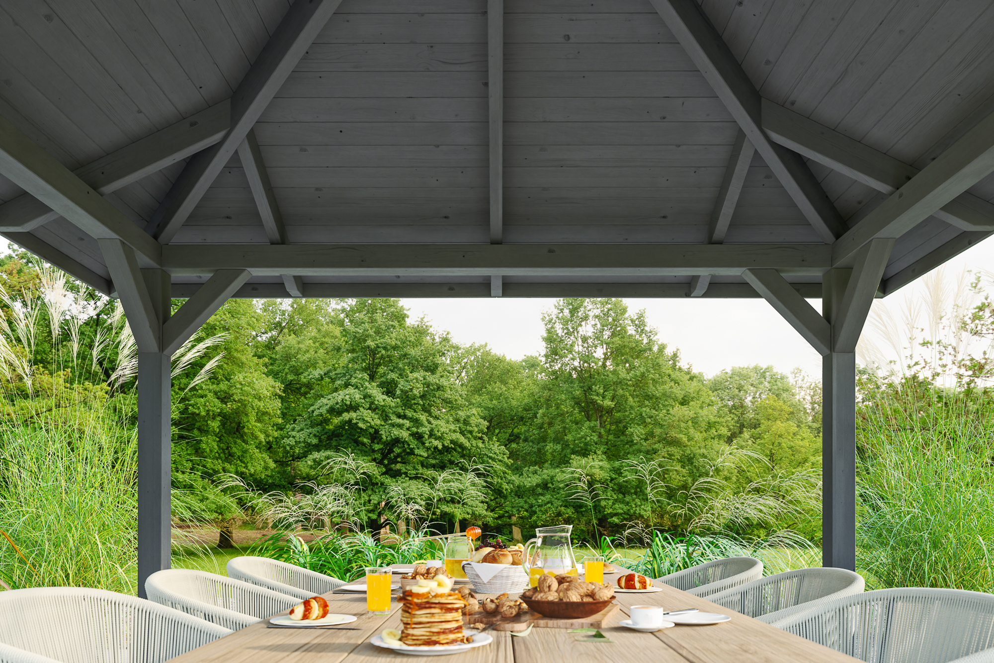 Gazebo Cannes 2, glulam, pre-treated slate-grey