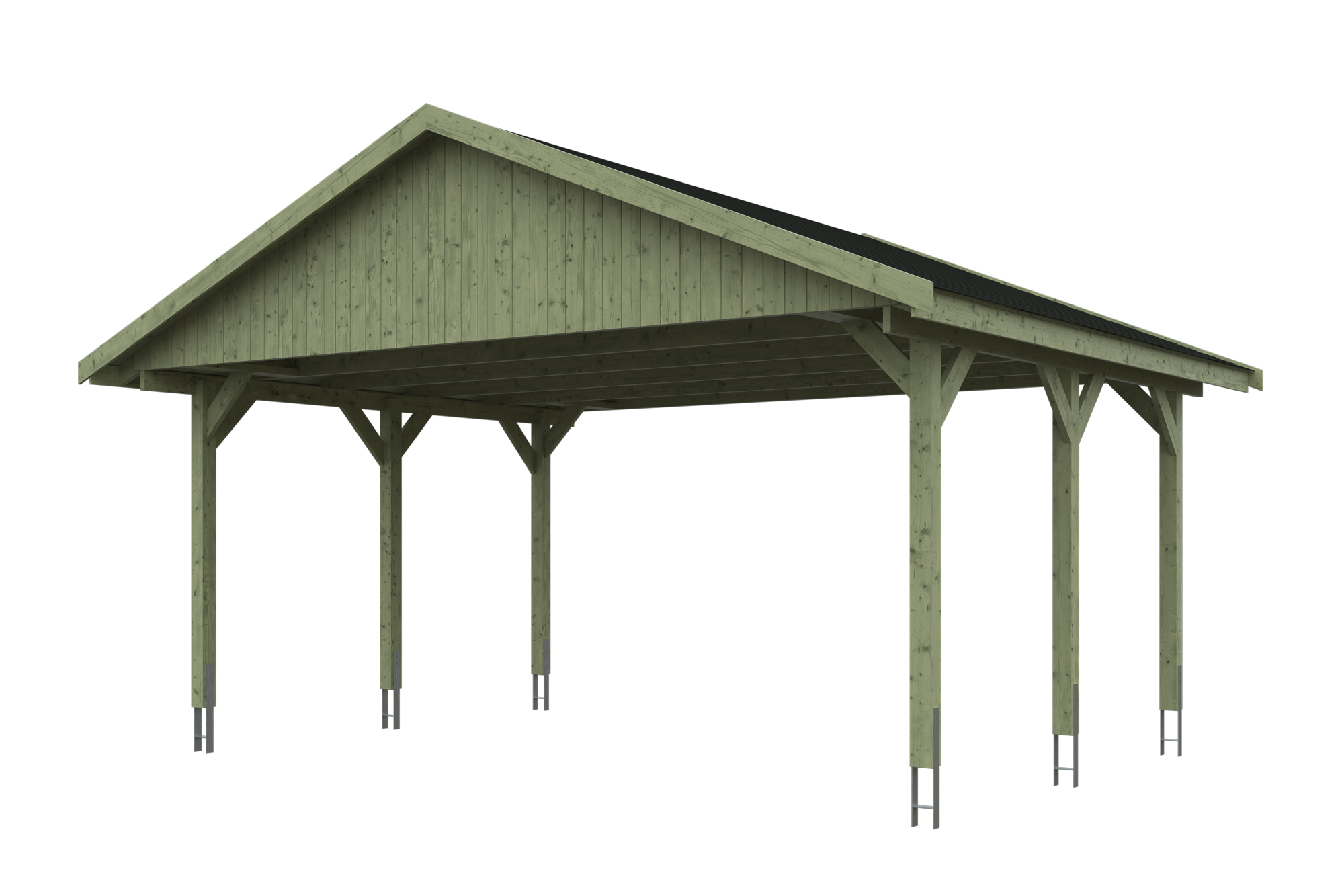 Produktbild: Carport Wallgau 620 x 500 cm, mit schwarzen Dachschindeln, grün imprägniert