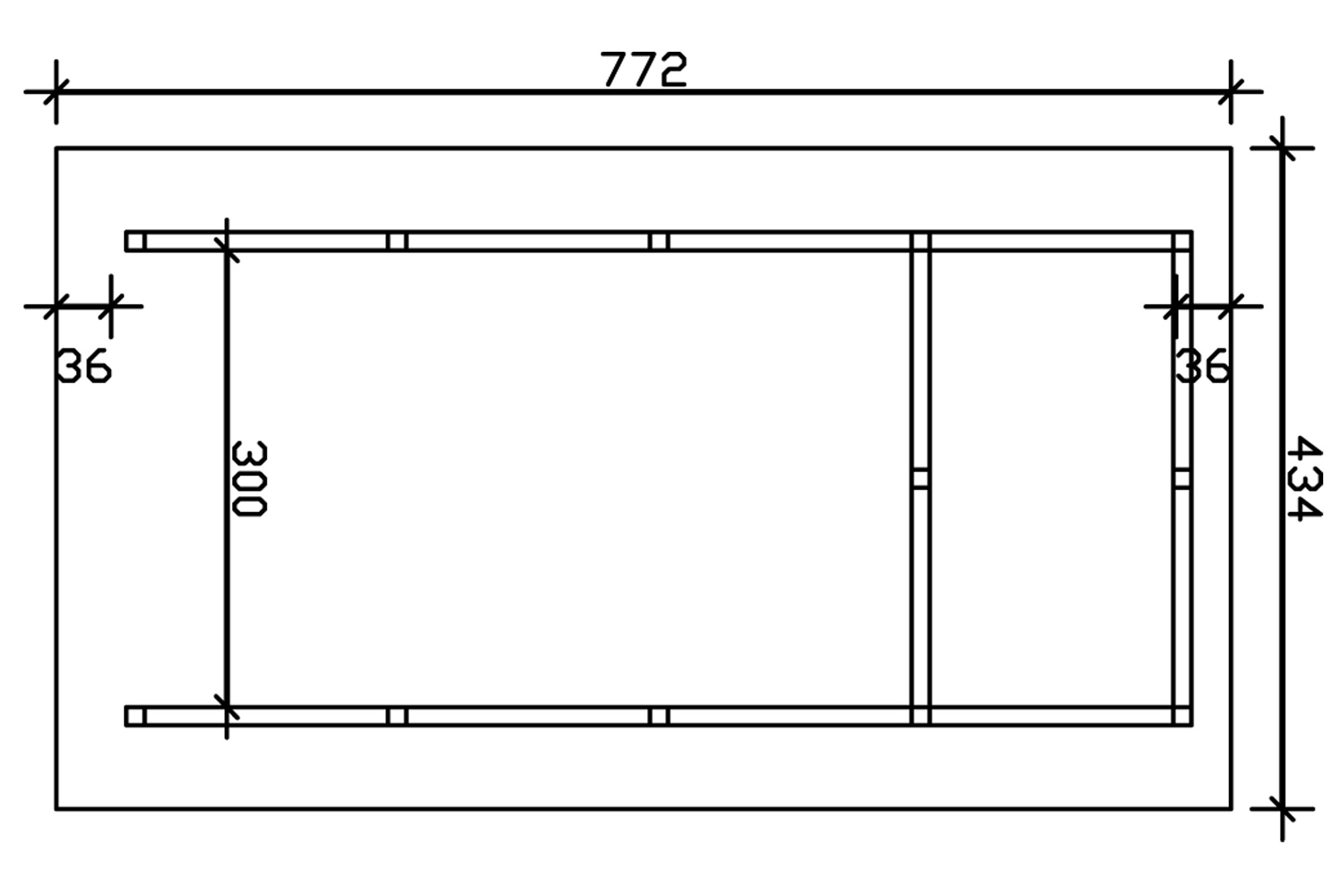 Carport Schwarzwald 424 x 772 cm with storage room, colour pre-treated slate-grey