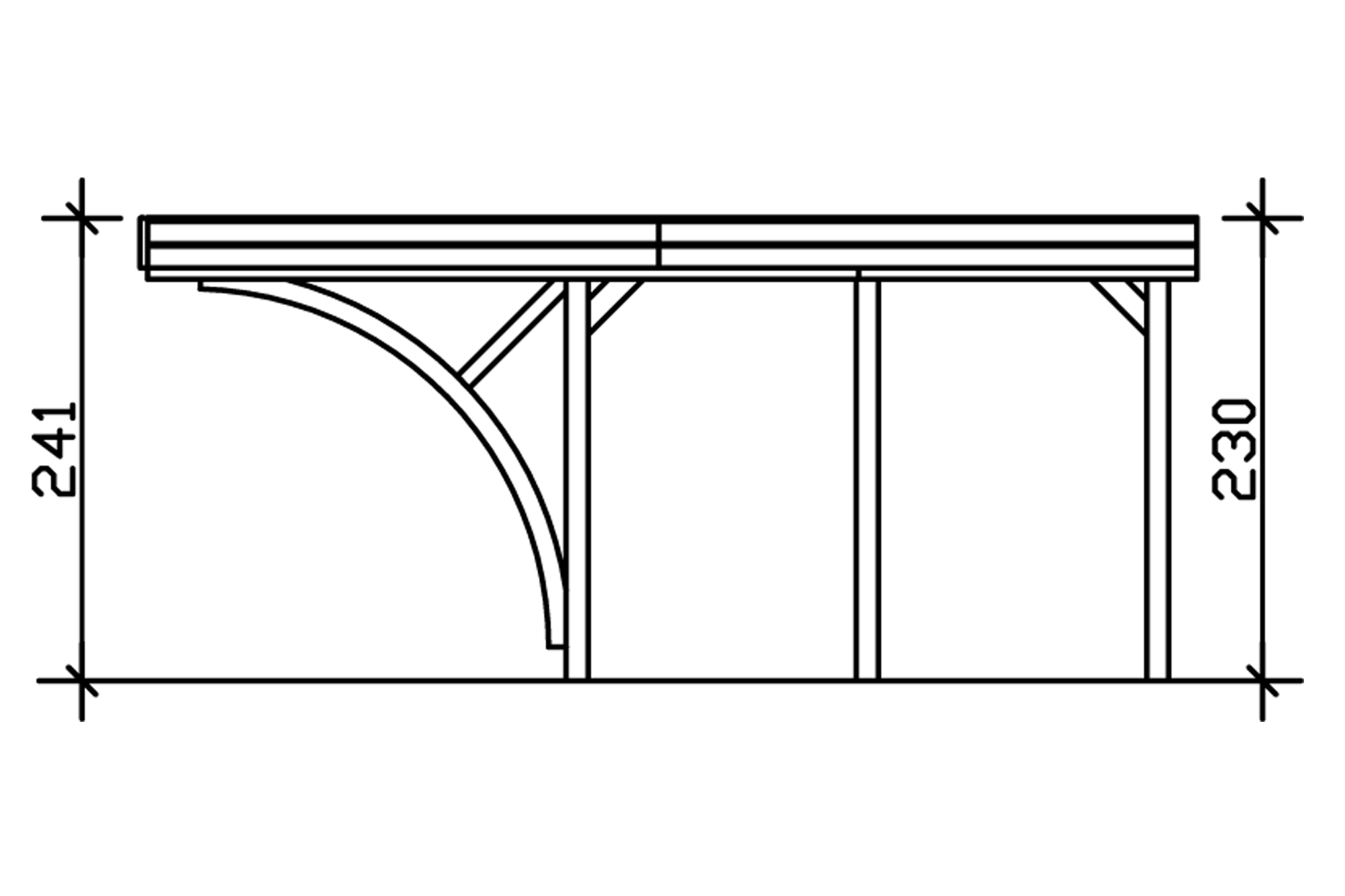 Grafik (Schnitt): Carport Friesland 314 x 555 cm mit 2 Einfahrtsbögen