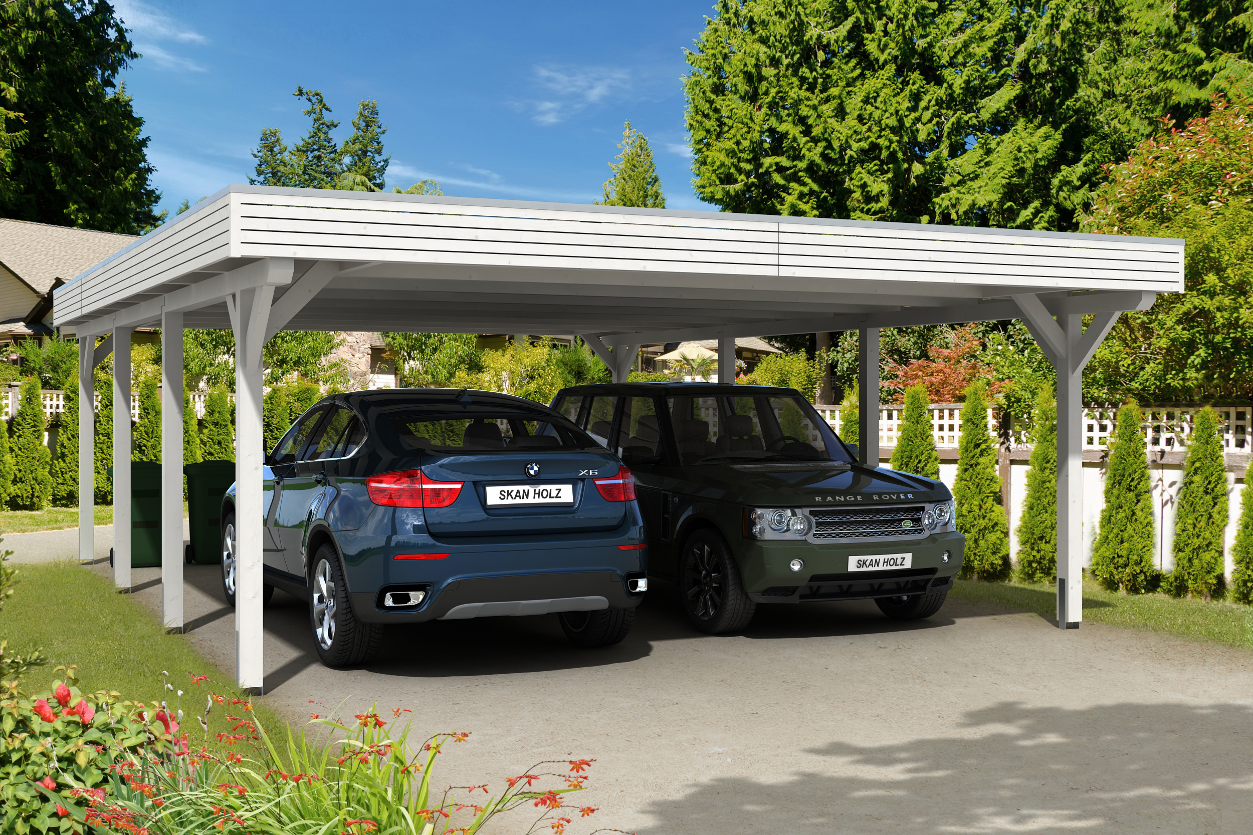Ambientebild: Carport Spessart 611 x 846 cm, farblich behandelt in weiß