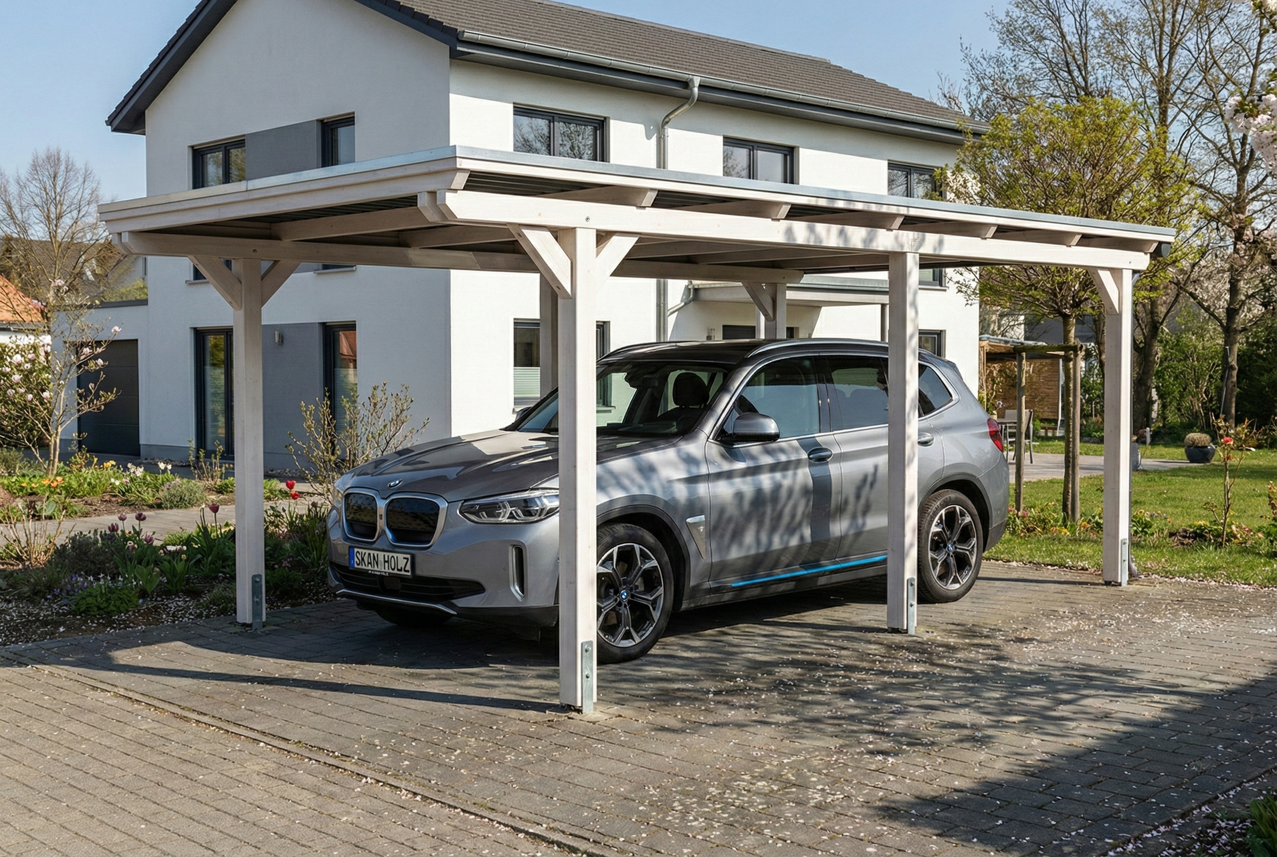 Carport Emsland 340 x 604 cm avec toit EPDM, blanc