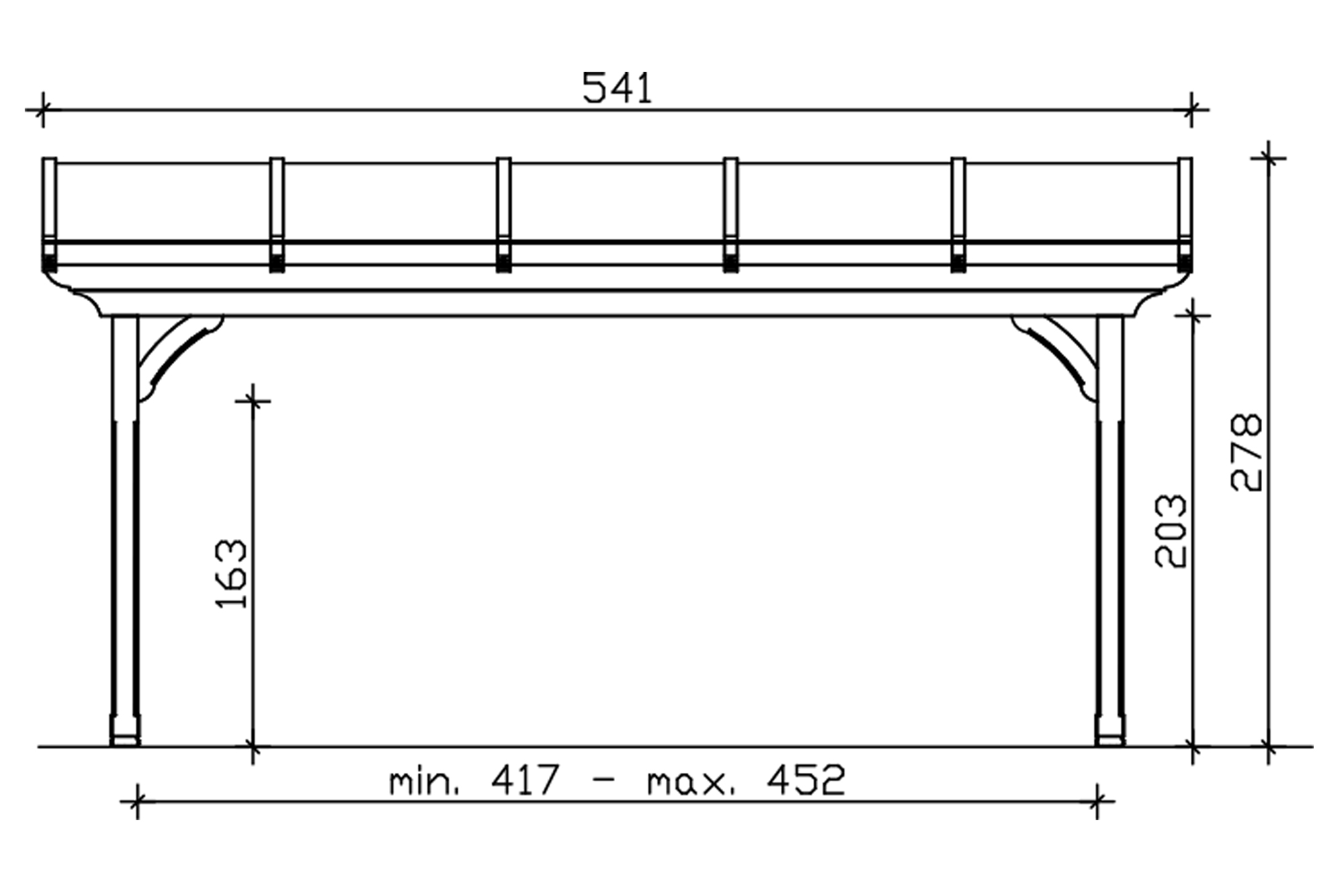 Grafik (Vorderansicht): Terrassenüberdachung Ravenna 541x300 cm