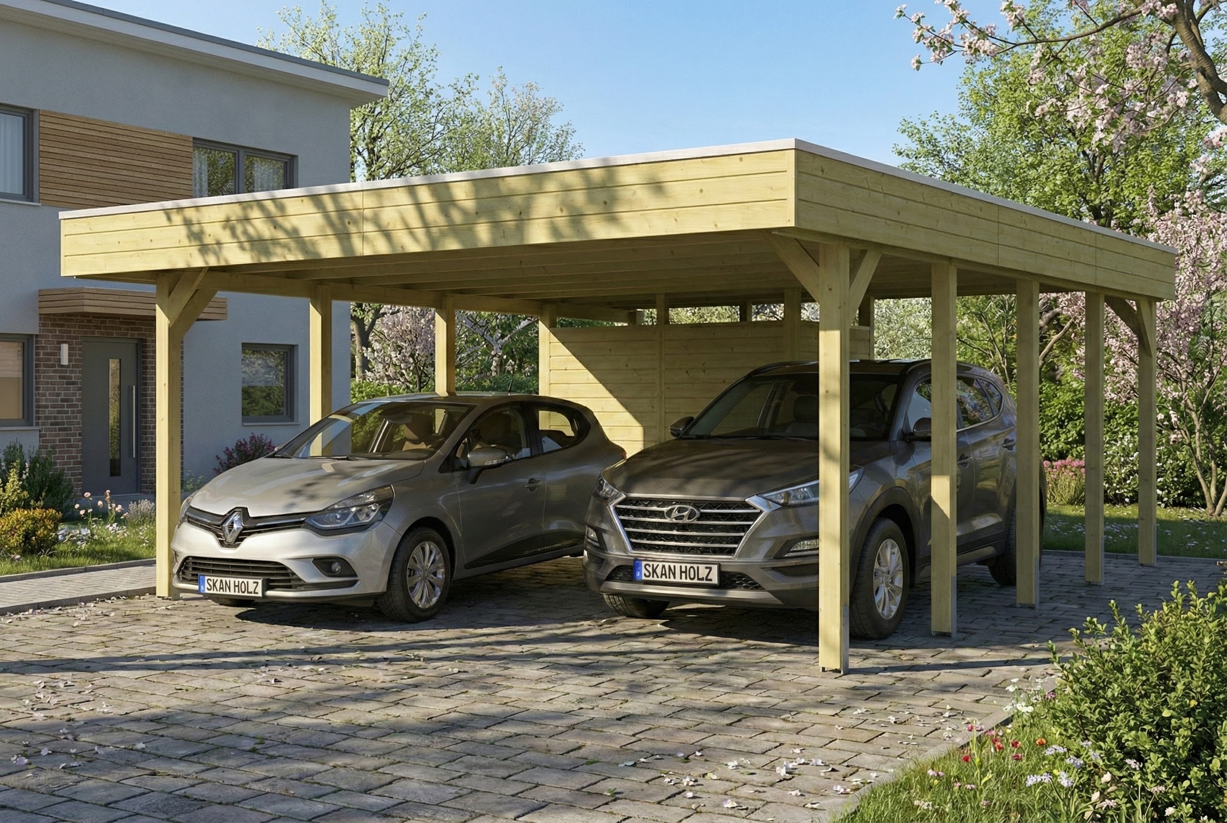 Carport Friesland Set D, 546 x 708 cm, mit Abstellraum, grün imprägniert