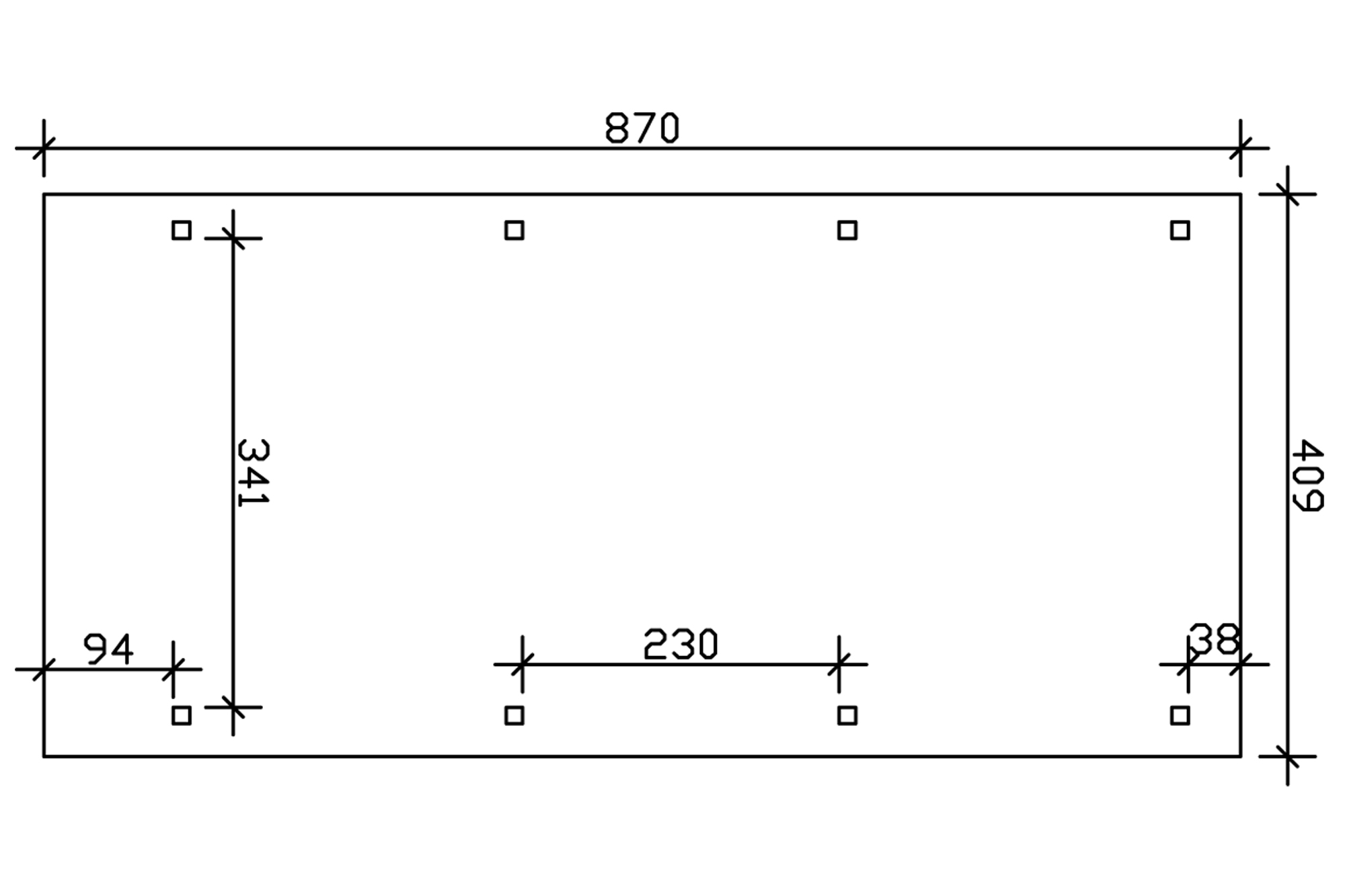 Grafik (Grundriss): Carport Wendland 409 x 870 cm