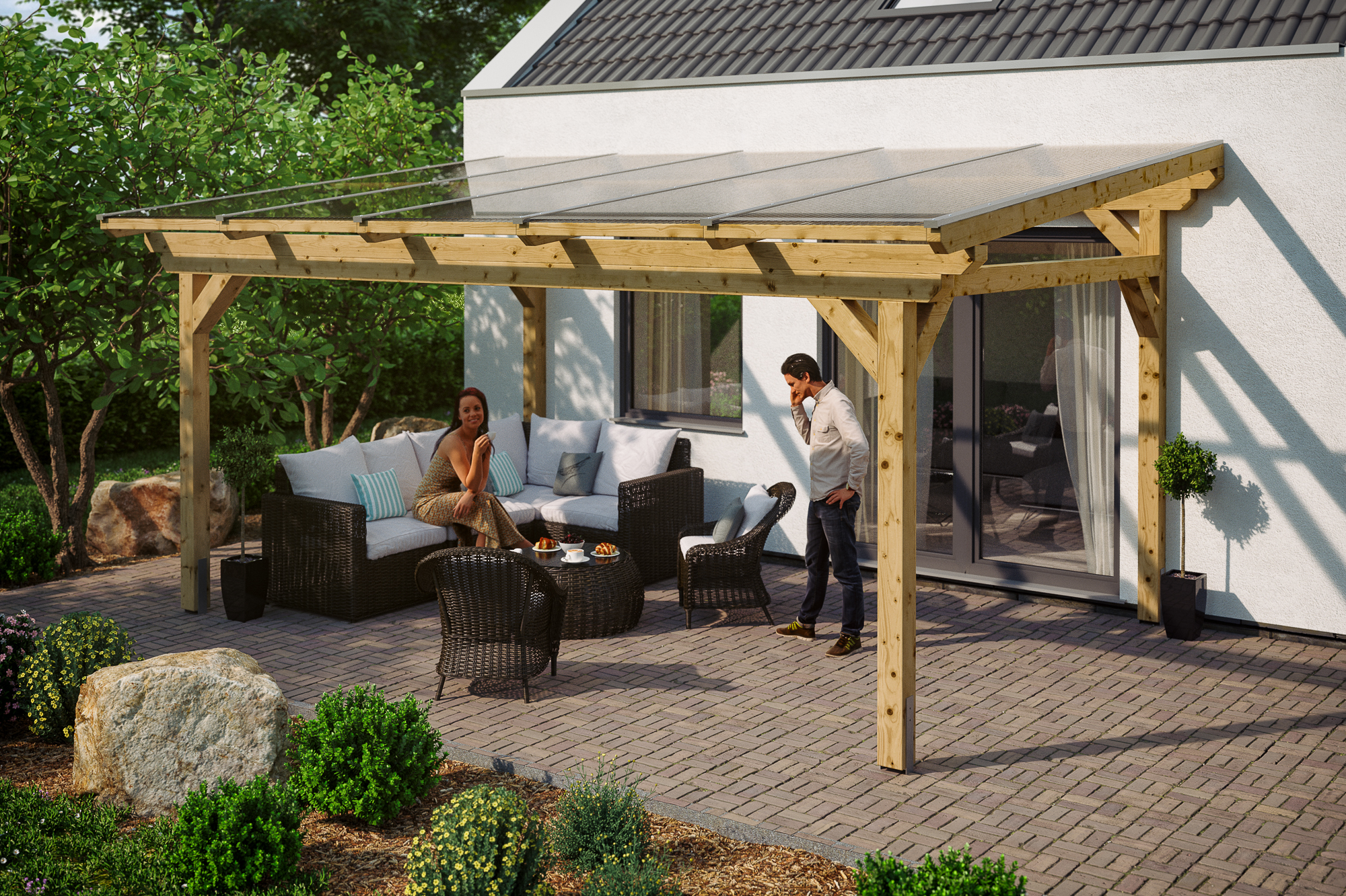 Terrasoverkapping Sanremo 541 x 250 cm, gelamineerd hout, onbehandeld