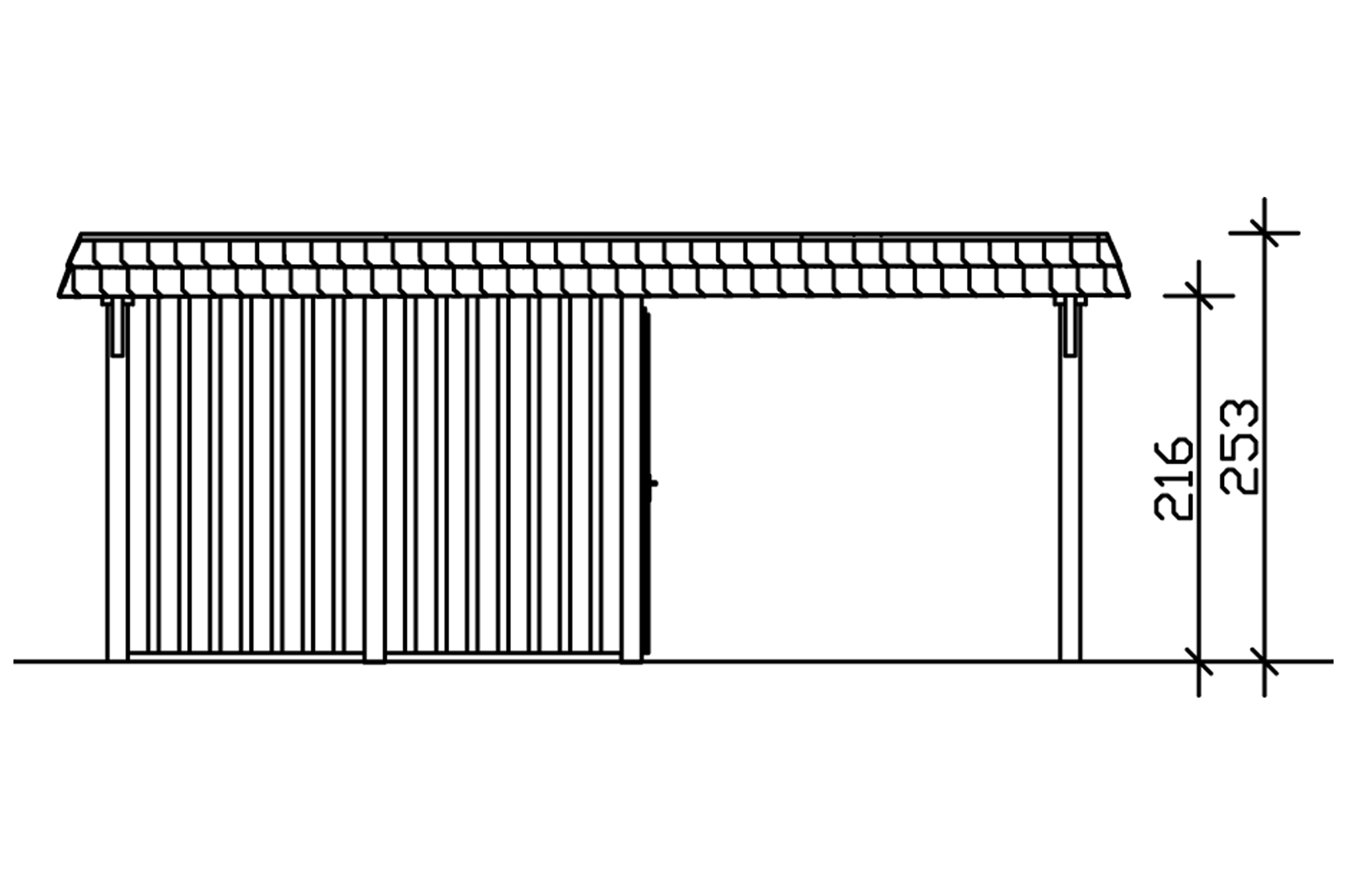 Carport Wendland with storage room 630 x 879 cm with EPDM roof, black fascia, colour pre-treated light oak