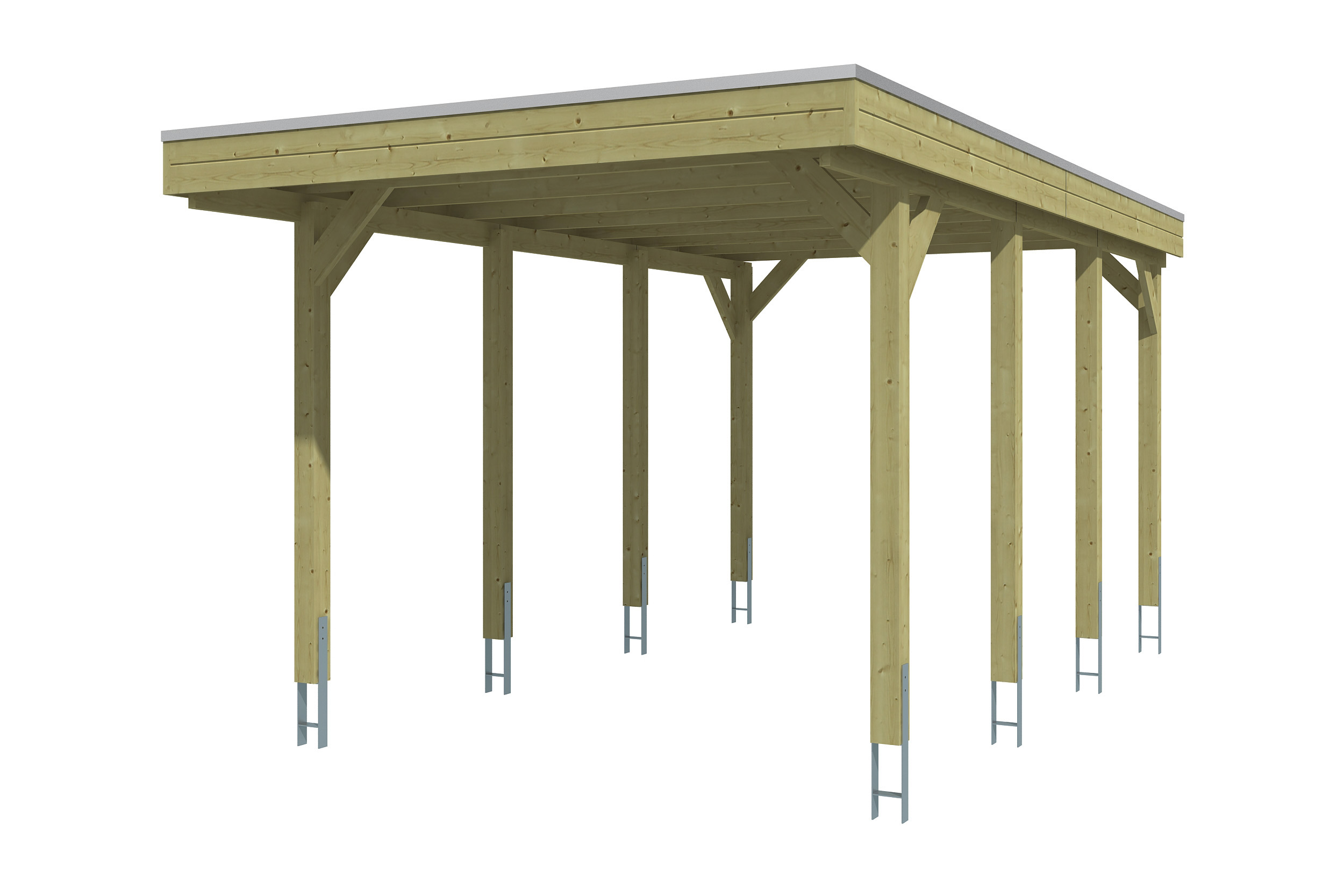 Carport Friesland 320 x 555 cm, mit Stahl-Dachplatten, grün imprägniert