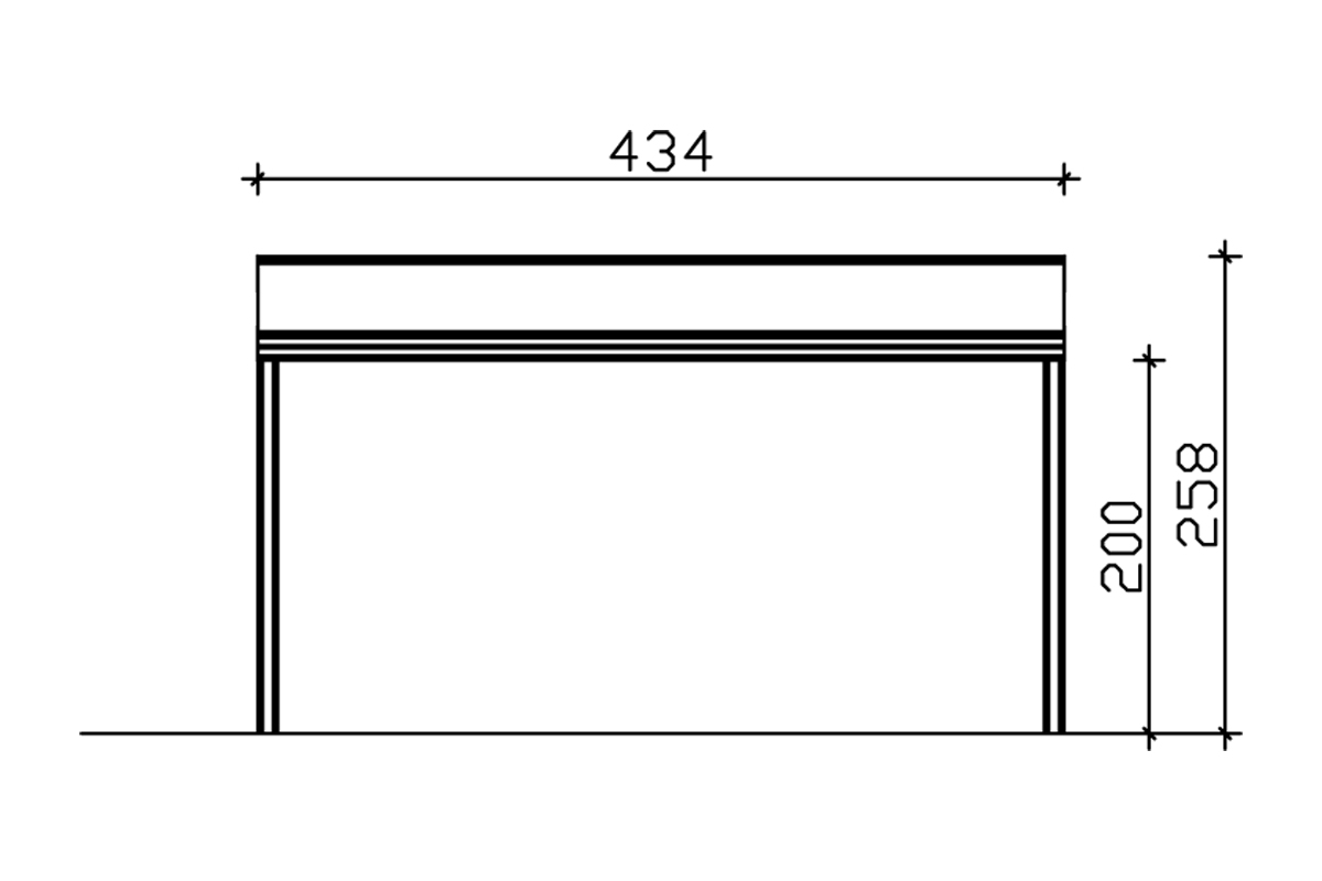 Grafik (Vorderansicht): Terrassenüberdachung Modena 434x307 cm