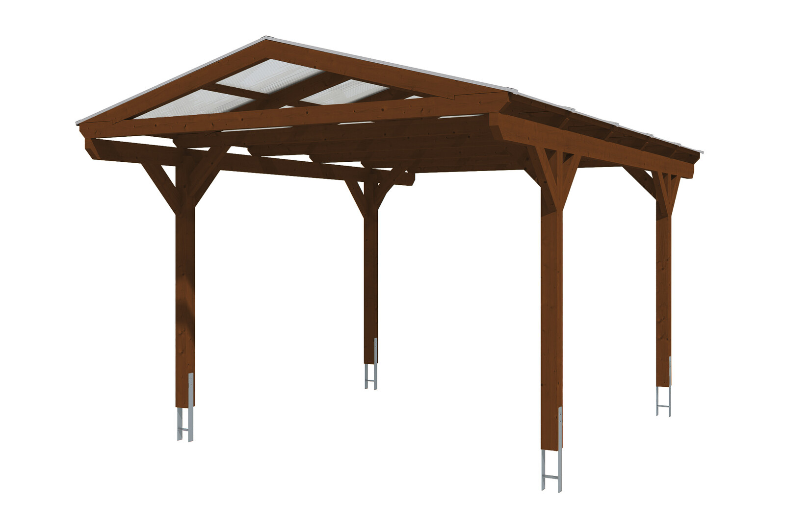 Carport Westerwald 362 x 541 cm, gelakt in noten, met polycarbonaatplaten