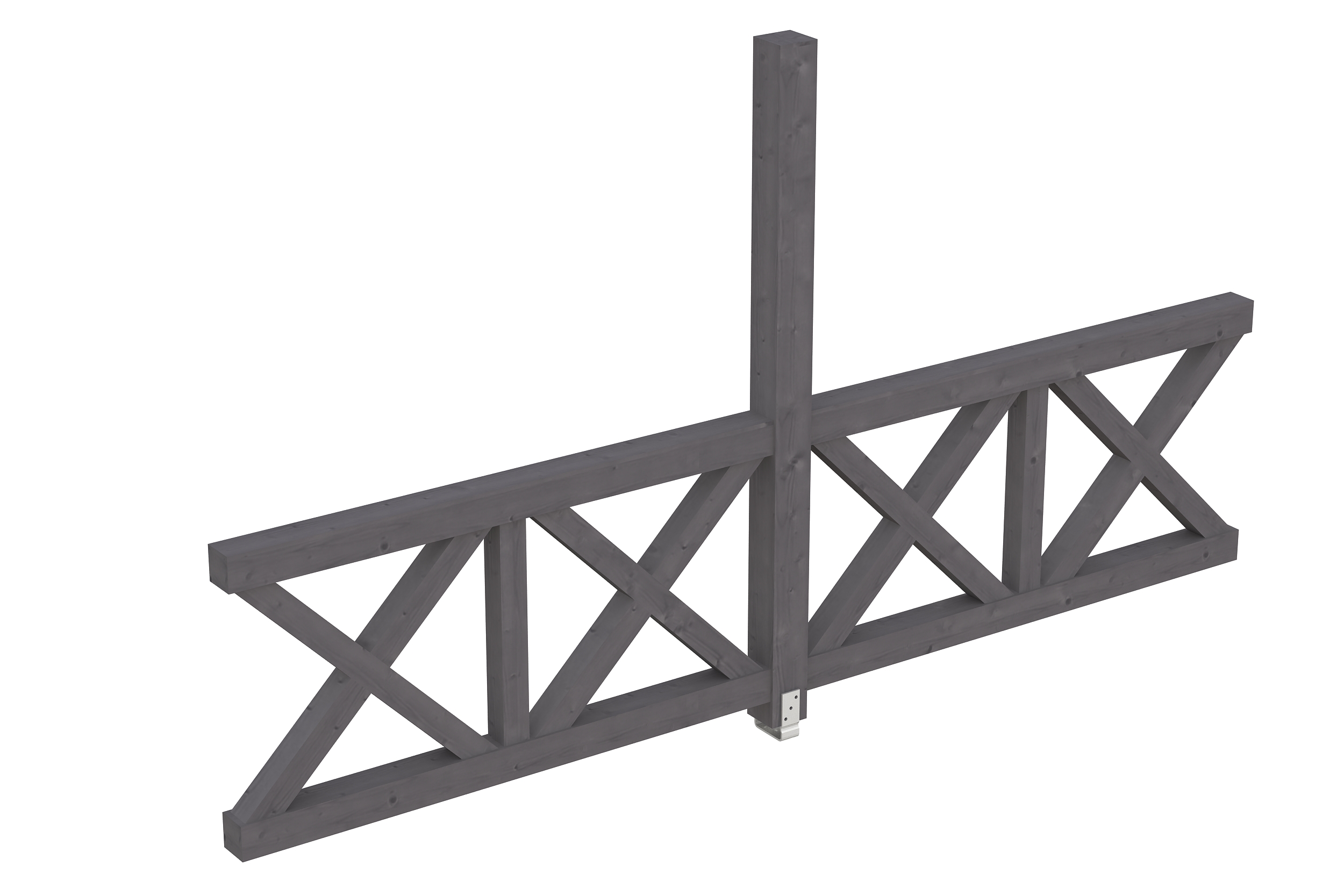 Zijwand met andreaskruisen 343 x 210 cm, voor vrijstaande terrasoverkapping, sparrenhout, gelakt in leigrijs