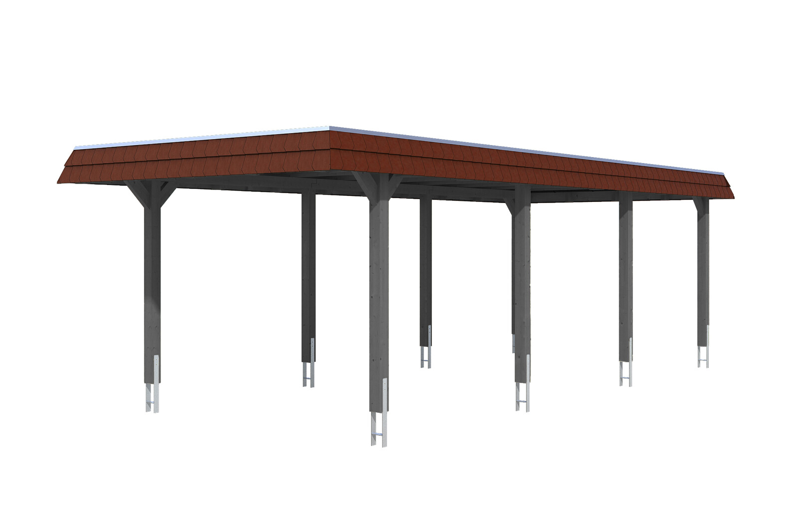 Carport Wendland 362 x 870 cm mit EPDM-Dach, rote Blende, schiefergrau