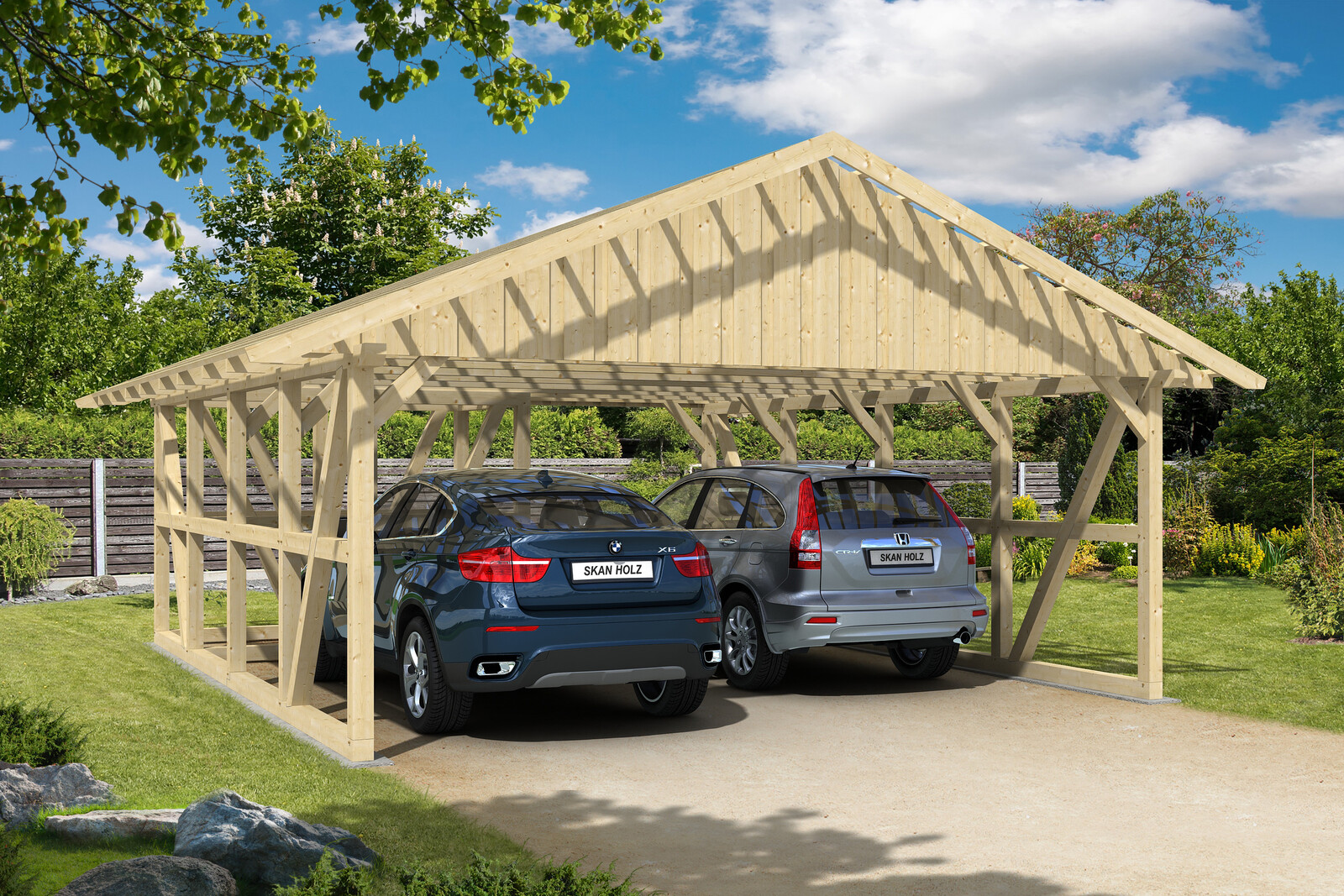 Carport Schwarzwald 684 x 772 cm mit Abstellraum 1, natur, mit Dachlattung