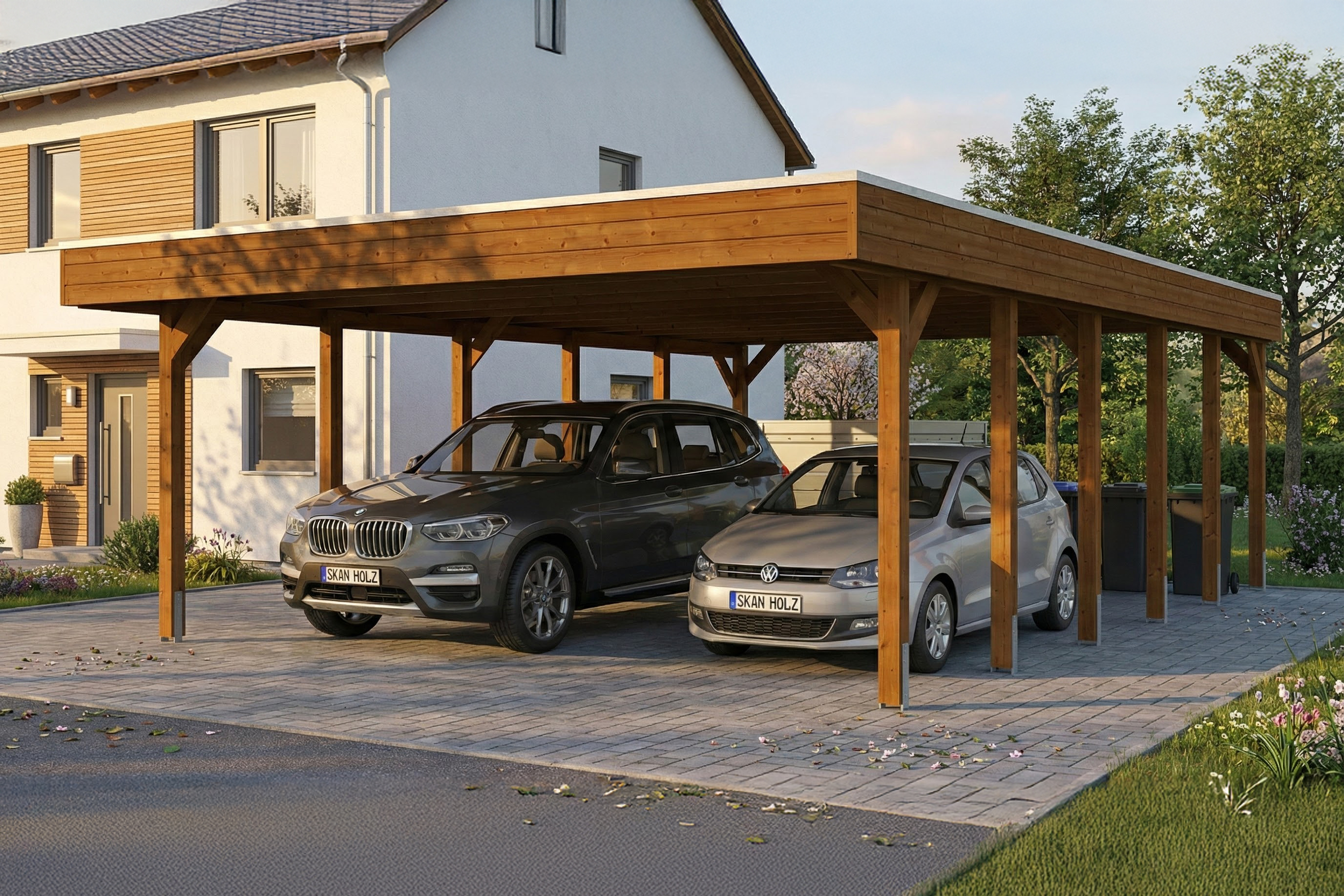 Carport Friesland 546 x 860 cm, met dakplaten, walnoot