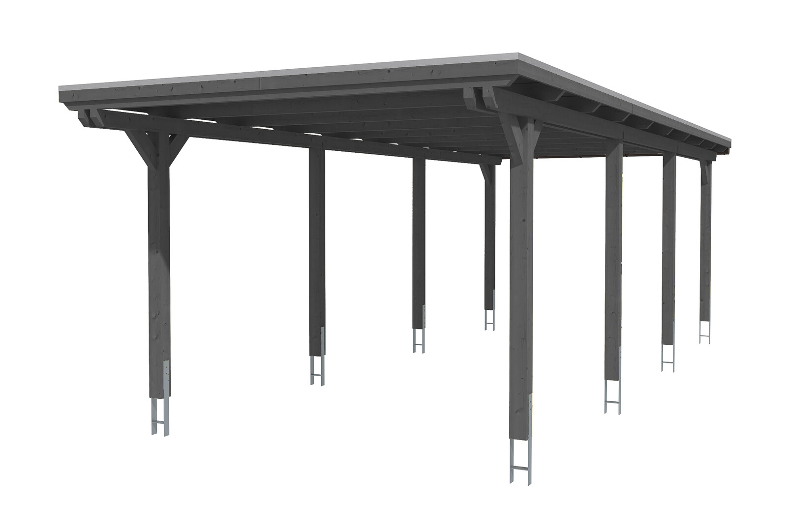 Carport EMSLAND 354x846cm, planches de toit et EPDM, bois lamellé-collé, traitement coloré gris ardoise