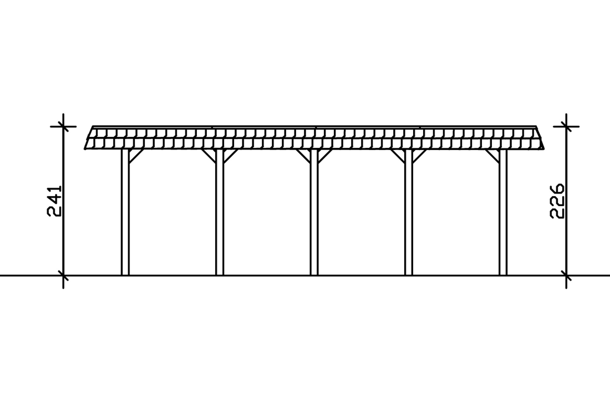 Carport SPREEWALD 345x741cm, planches de toit et EPDM, bandeau rouge, bois résineux imprégné vert