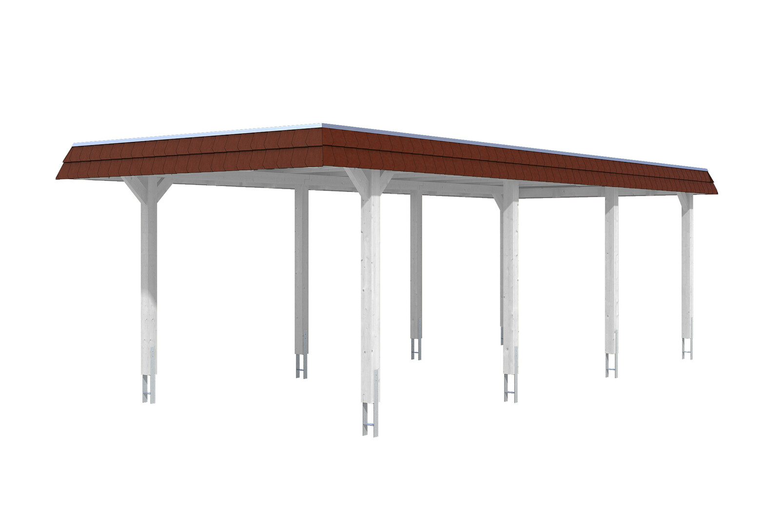 Carport Wendland 362 x 870 cm mit EPDM-Dach, rote Blende, weiß