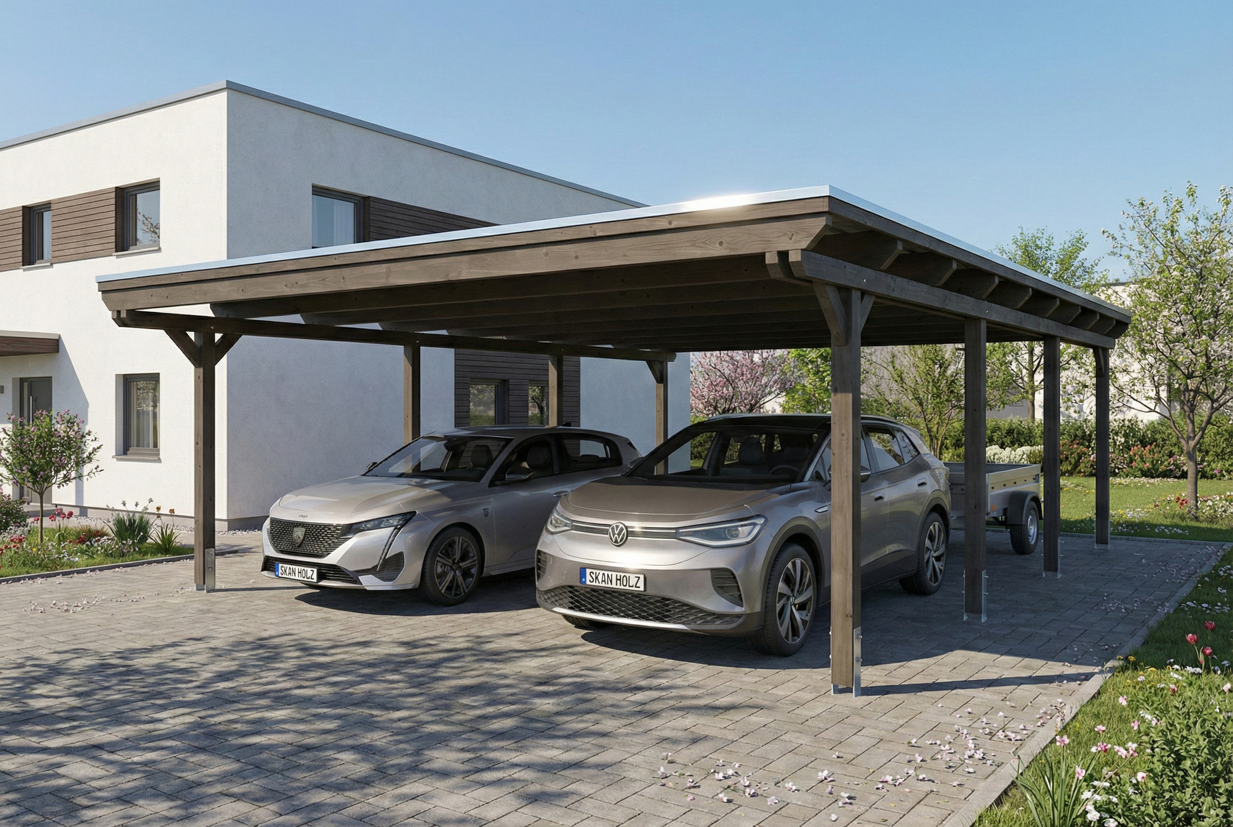 Carport Emsland 609 x 846 cm, Stahl-Dachplatten mit Antikondensvlies, anthrazit