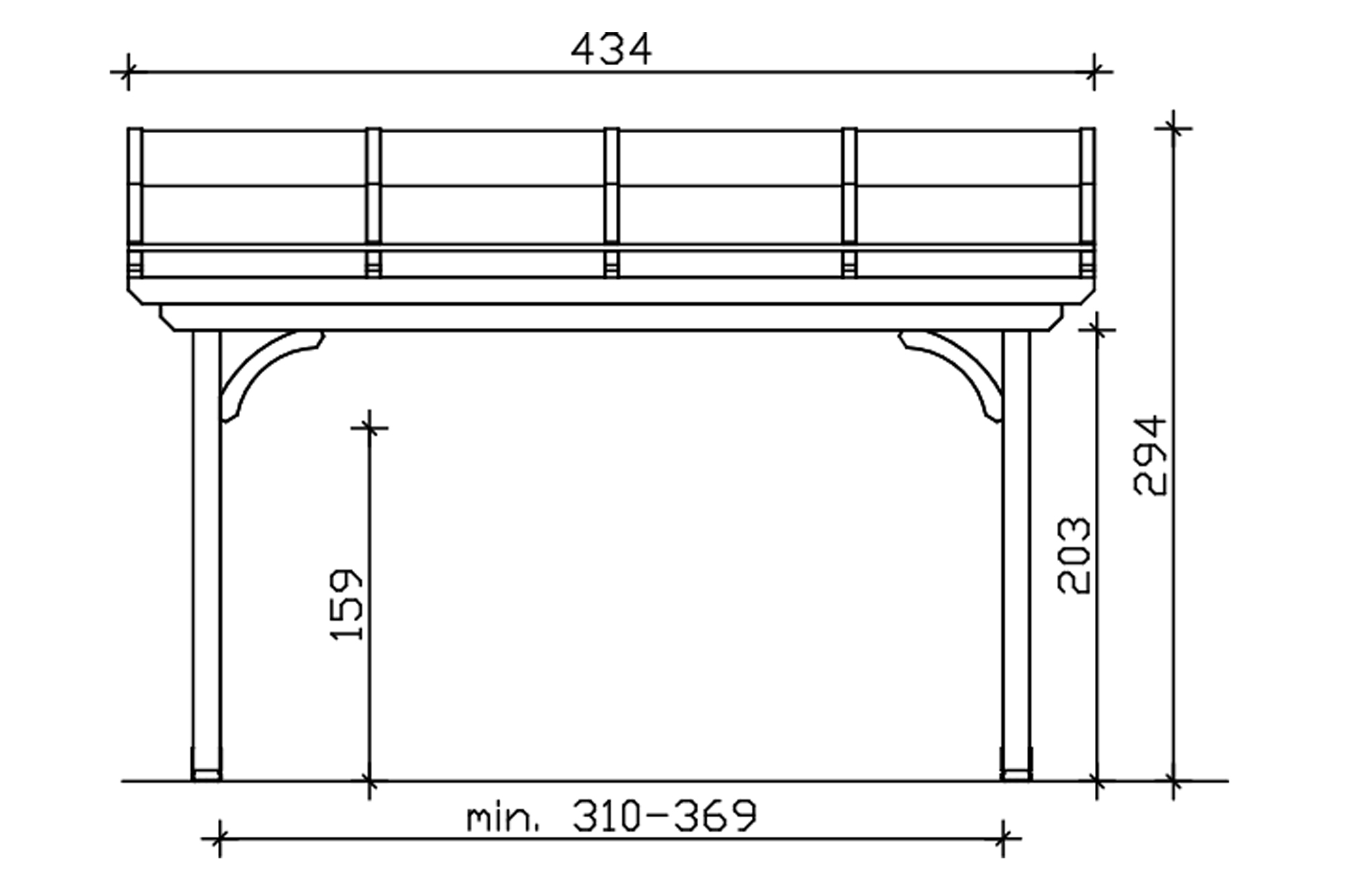 Grafik (Vorderansicht): Terrassenüberdachung Verona 434x239 cm