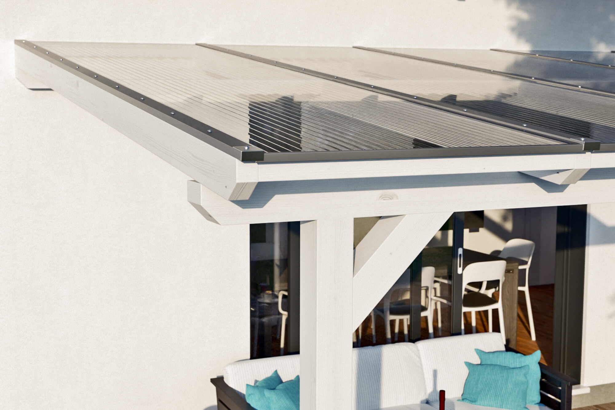 Terrace roof Bormio 541 x 350 cm, glulam, white