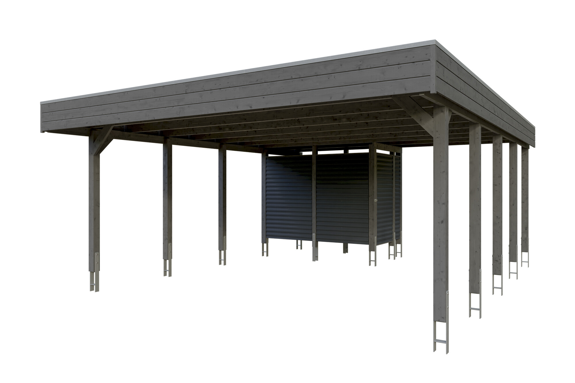 Carport FRIESLAND Hybrid 557x708cm Set 14, avec remise, traitement coloré gris ardoise