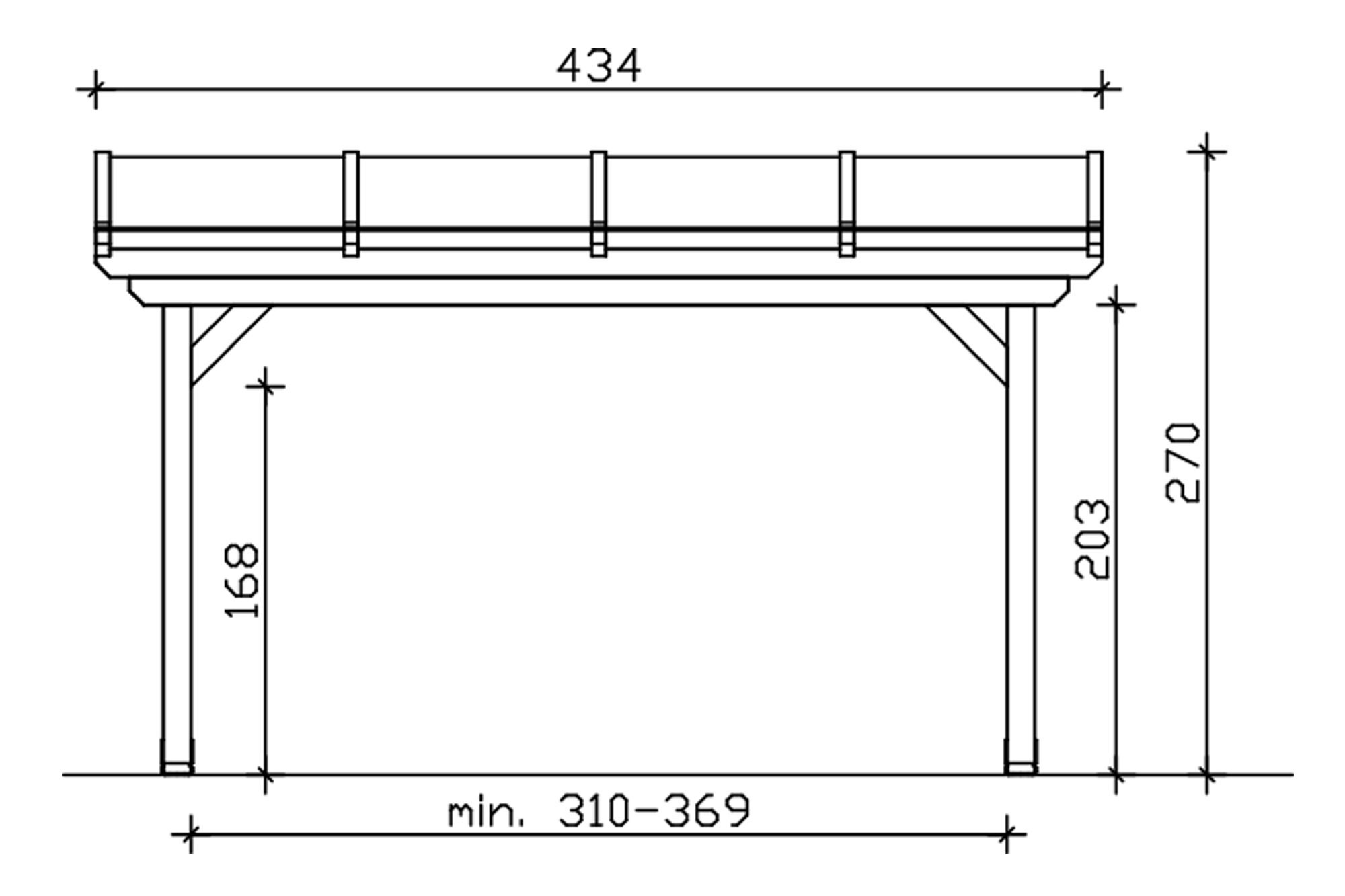 Grafik (Vorderansicht): Terrassenüberdachung Ancona 434x250 cm