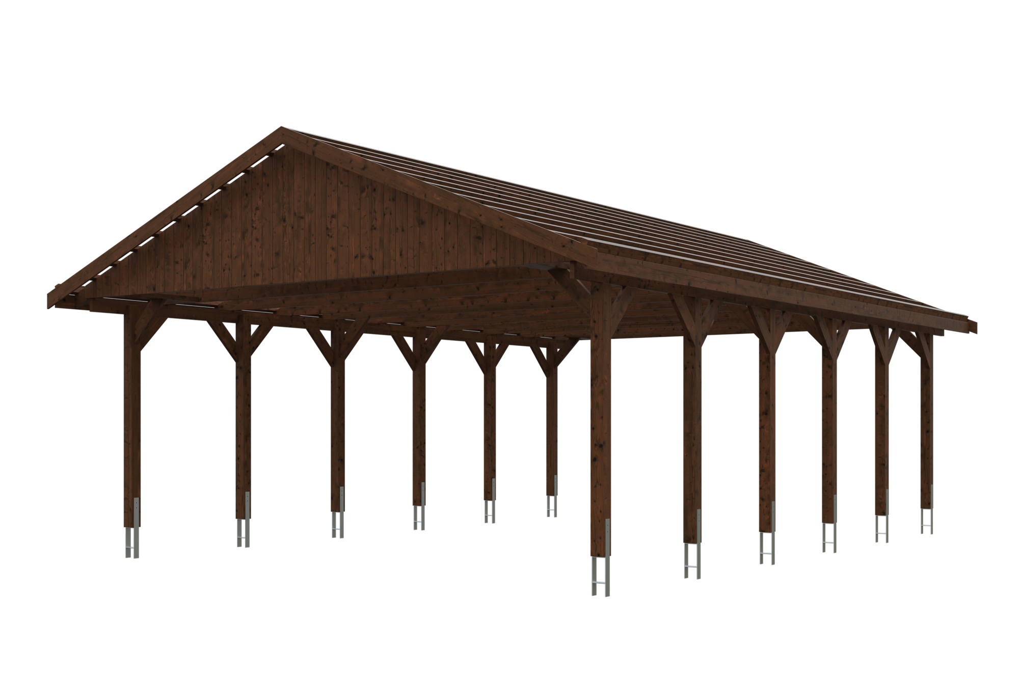 Produktbild: Carport Wallgau 620 x 900 cm, mit Dachlatten, farblich behandelt in nussbaum