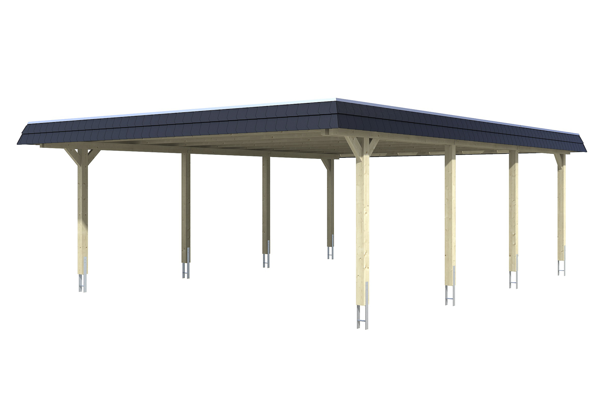 Carport Wendland 630 x 879 cm with aluminium roof, black fascia