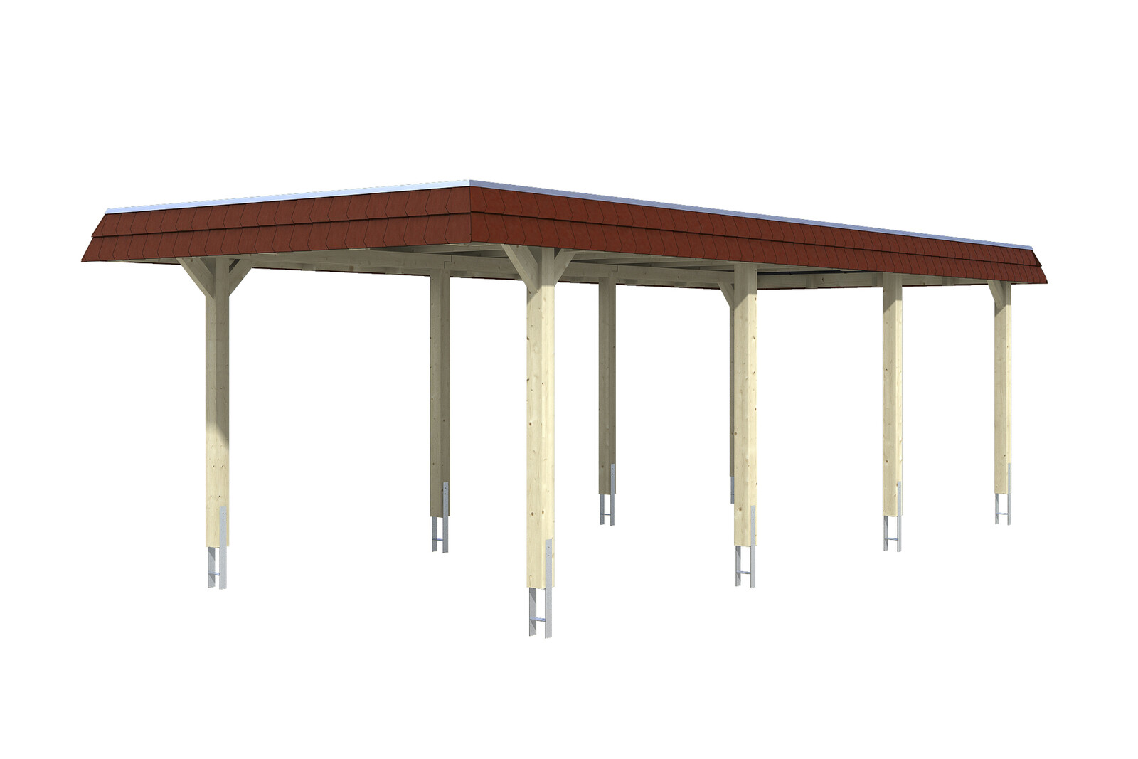 Carport Wendland 362 x 870 cm mit Aluminiumdach, rote Blende
