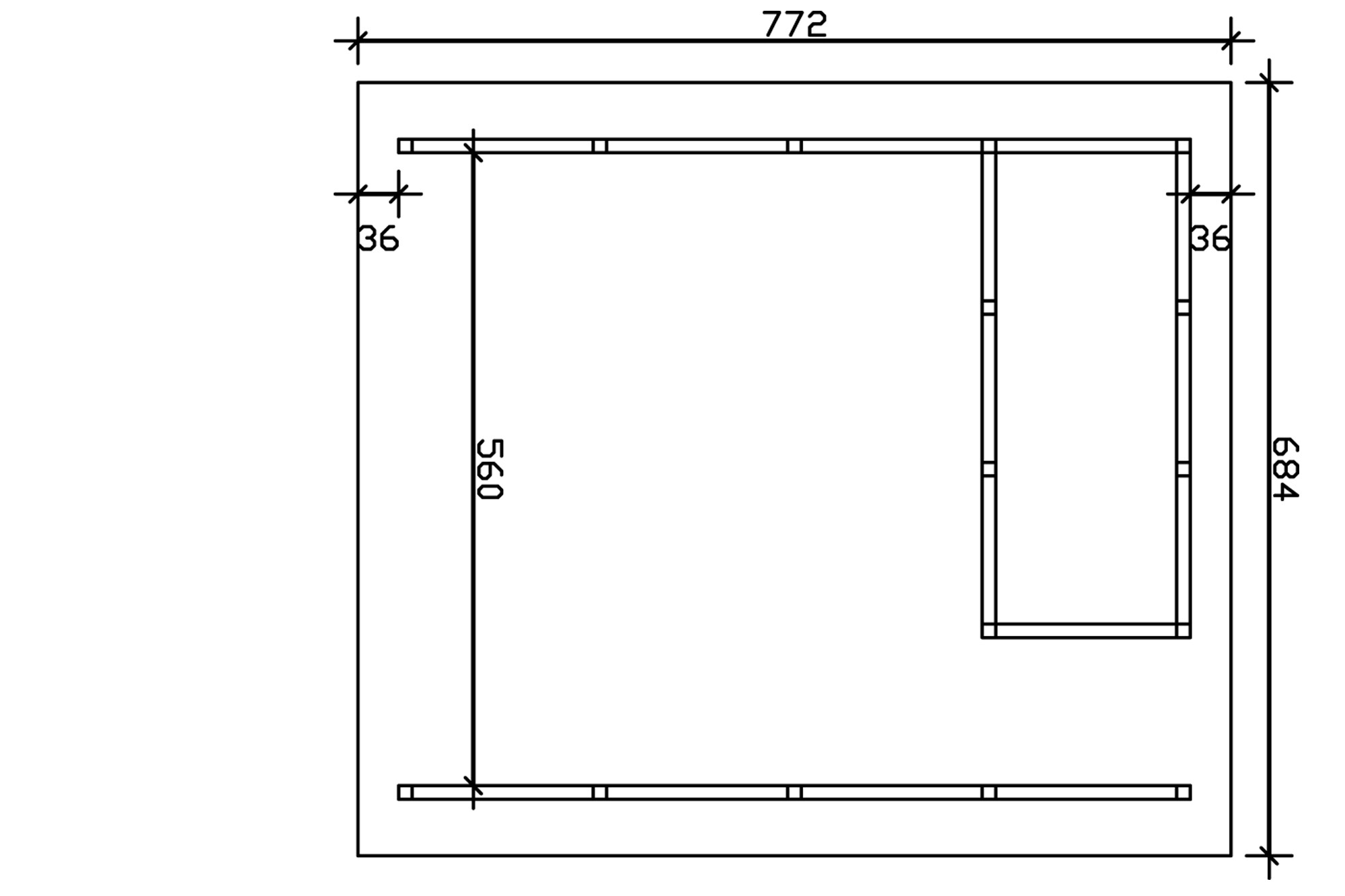 Carport Schwarzwald 684 x 772 cm with storage room 2, untreated