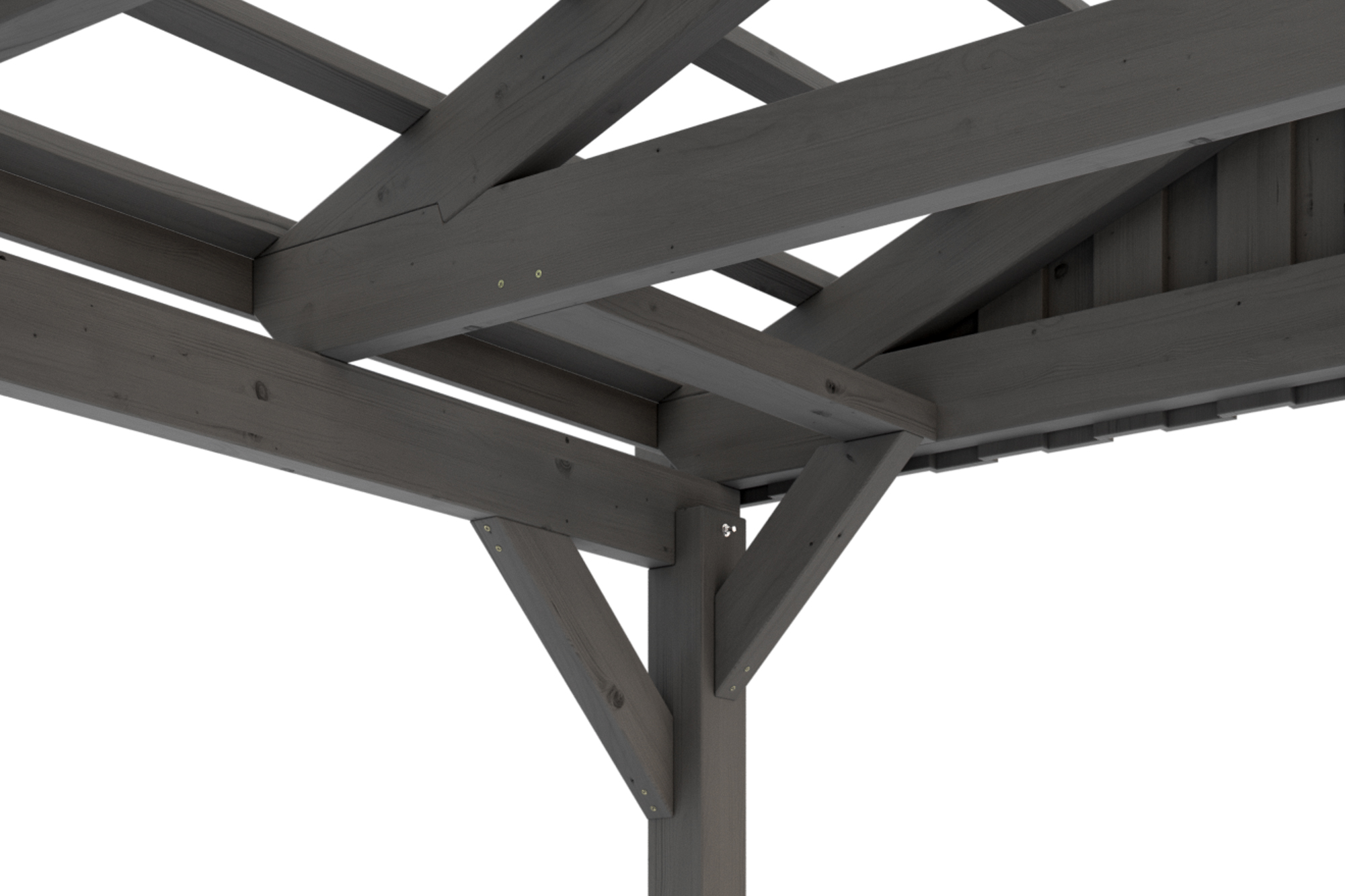 Detailbild: Dachkonstruktion beim Carport Fichtelberg mit Dachlatten von unten , farblich behandelt in schiefergrau