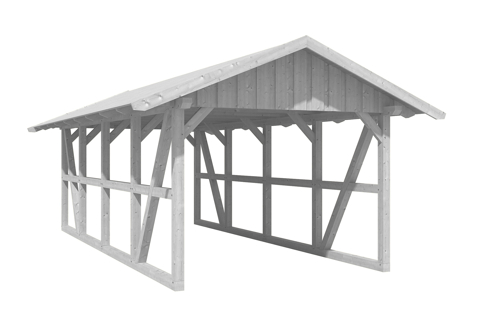 Carport Schwarzwald 424 x 772 cm, weiß, mit Dachschalung