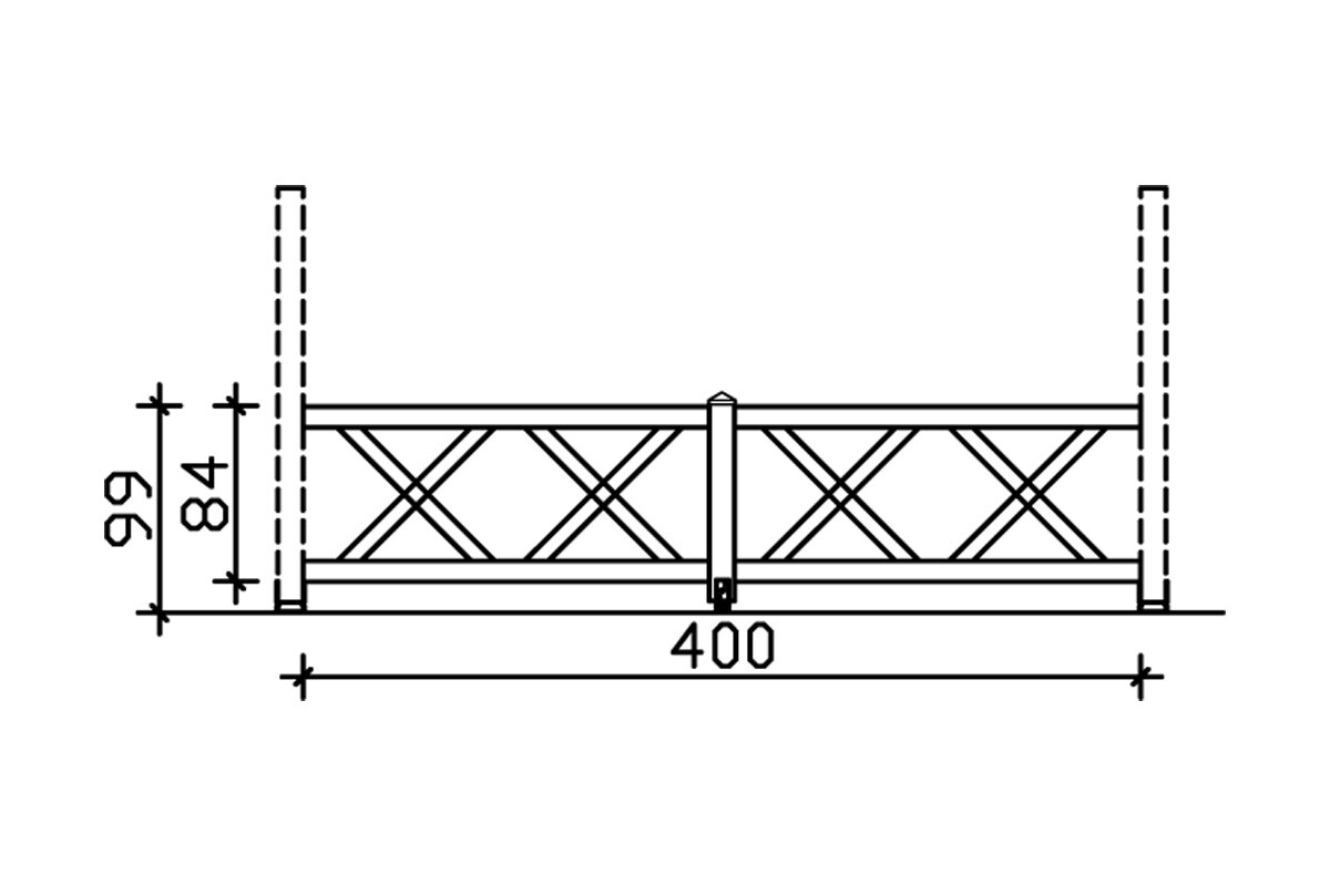 Balustrade 400 x 84 cm, Croix de saint André, bois d'épinette, non traité