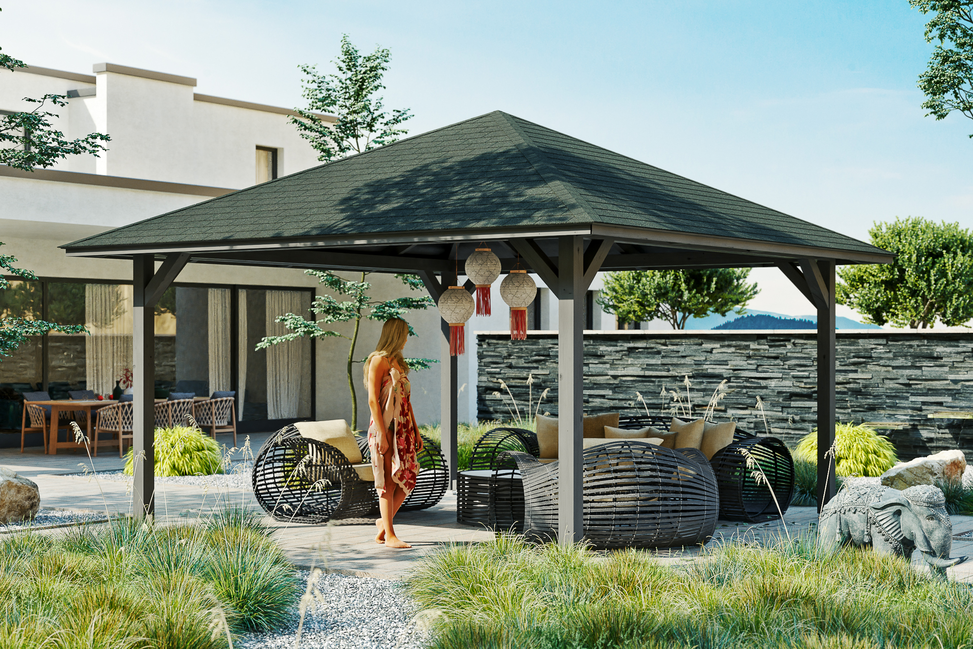 Gazebo Cannes 3, glulam, pre-treated slate-grey