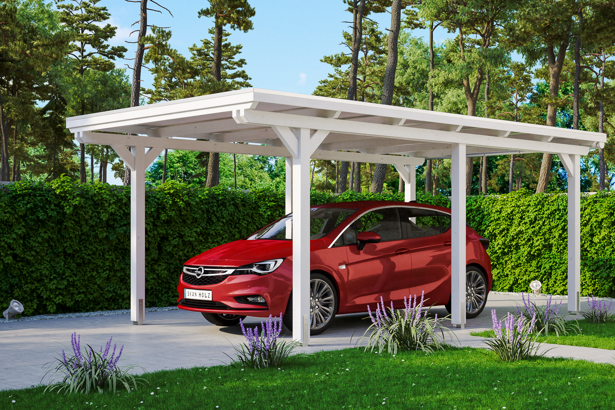 Ambientebild: Carport Emsland 354 x 604 cm, farblich behandelt in weiß