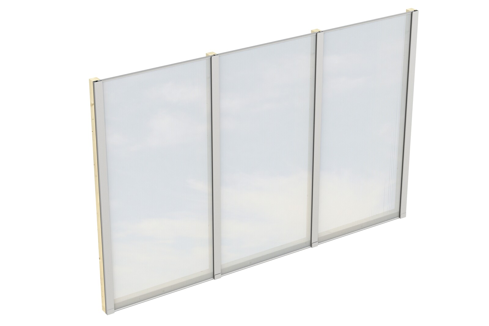 Zijwand van polycarbonaat 293 x 200 cm, voor vrijstaande terrasoverkapping, sparrenhout, onbehandeld