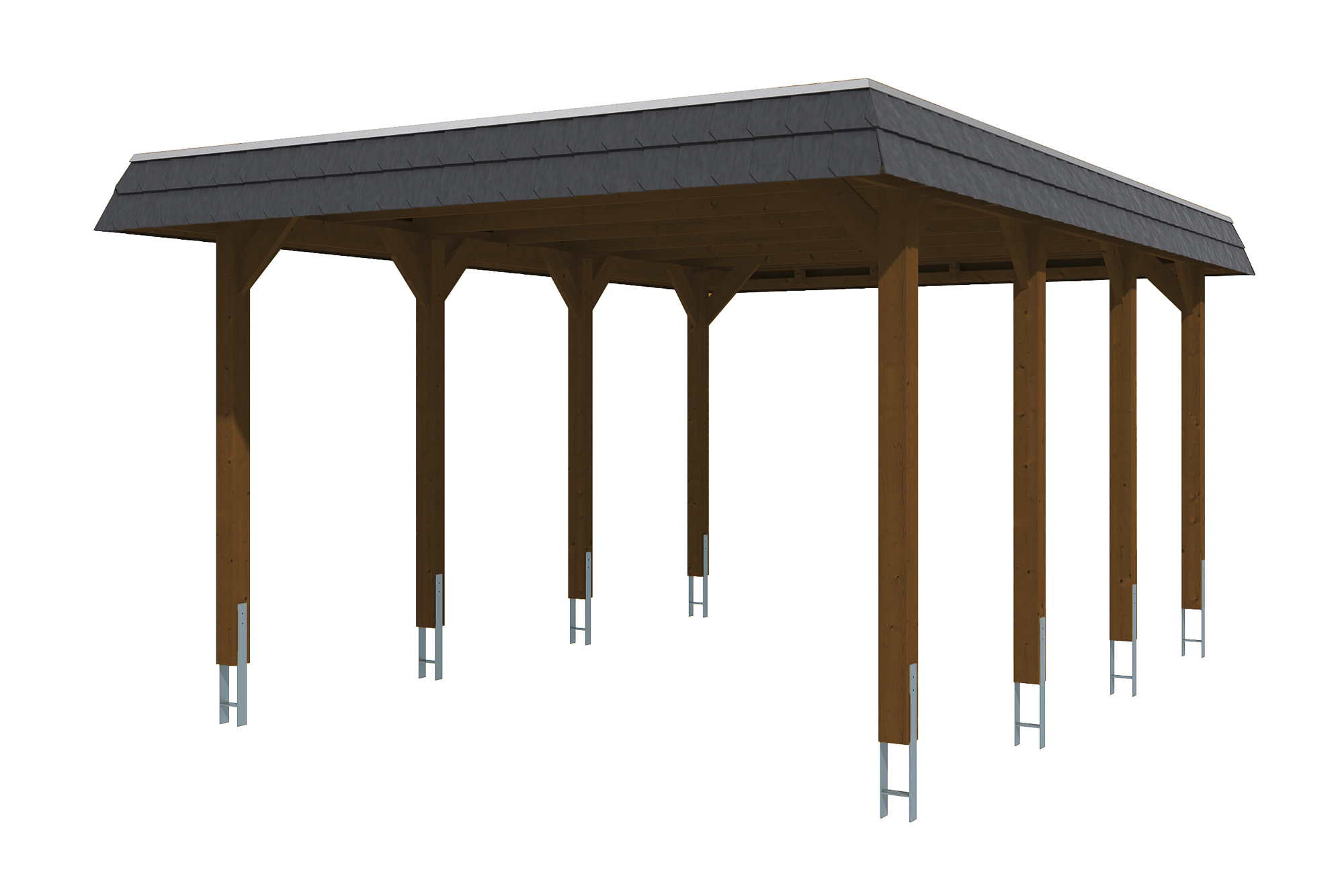 Produktbild: Carport Spreewald 396 x 589 cm mit schwarzer Blende, farblich behandelt in nussbaum